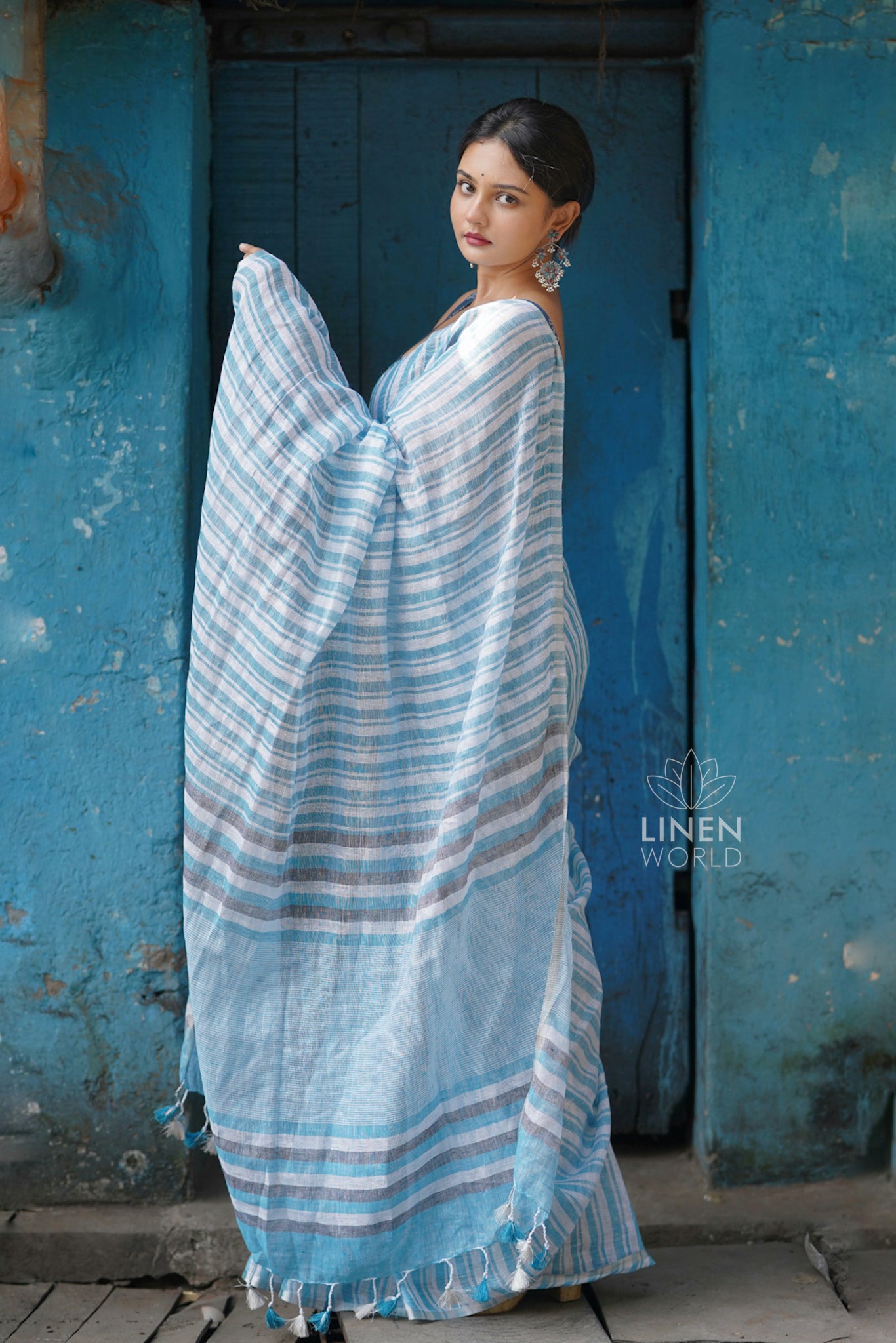 feroza white handloom pure linen saree - linen world