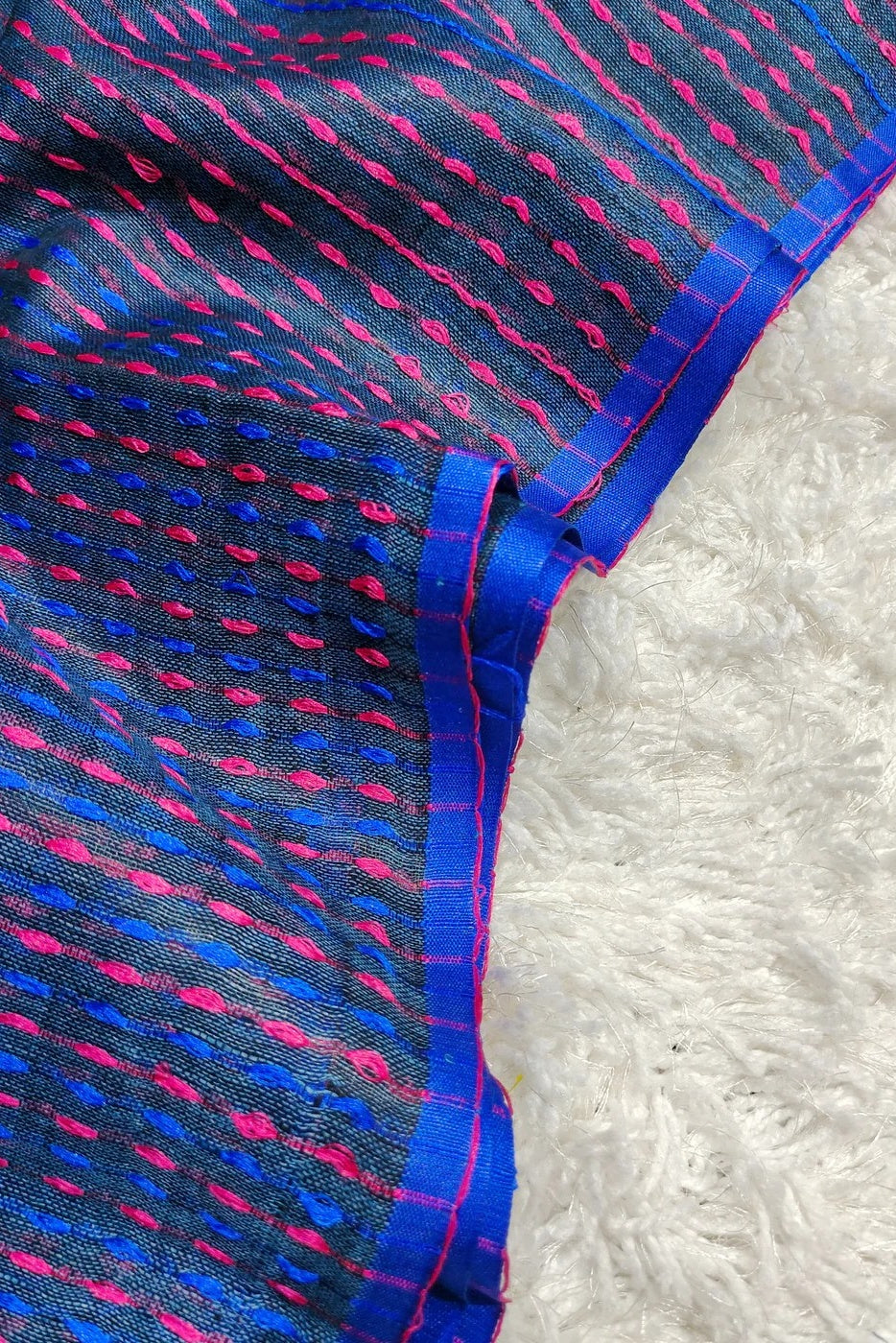 steel blue pure linen kantha woven saree - linenworldonline.in