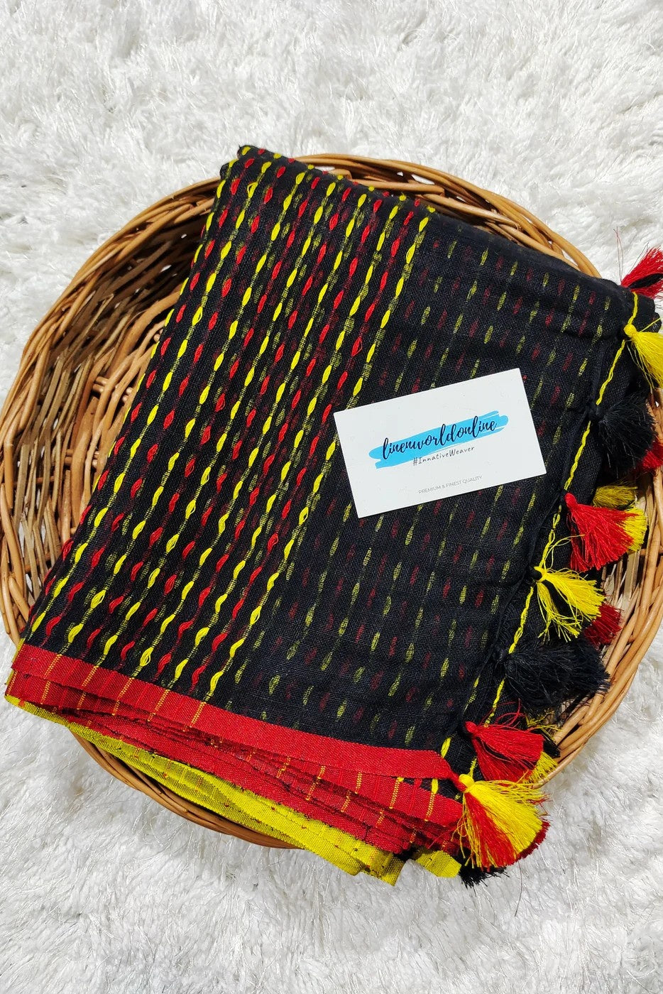 black pure linen kantha woven saree - linenworldonline.in