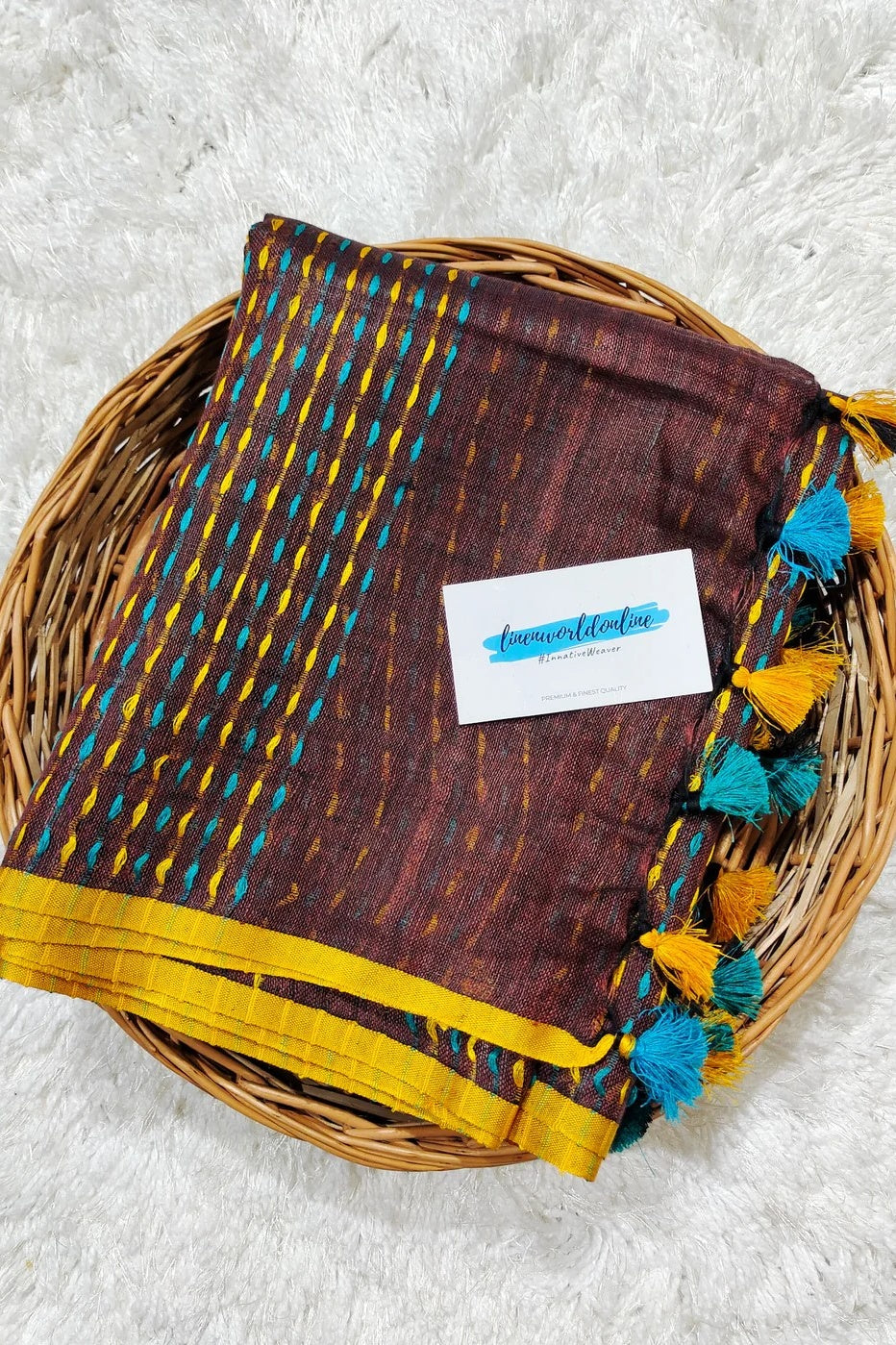 maroon pure linen kantha woven saree - linenworldonline.in
