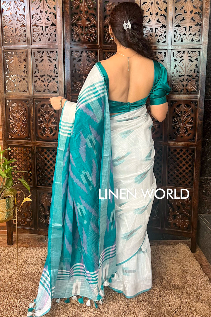 aashvi - white cotton ikat sari - linenworldonline.in