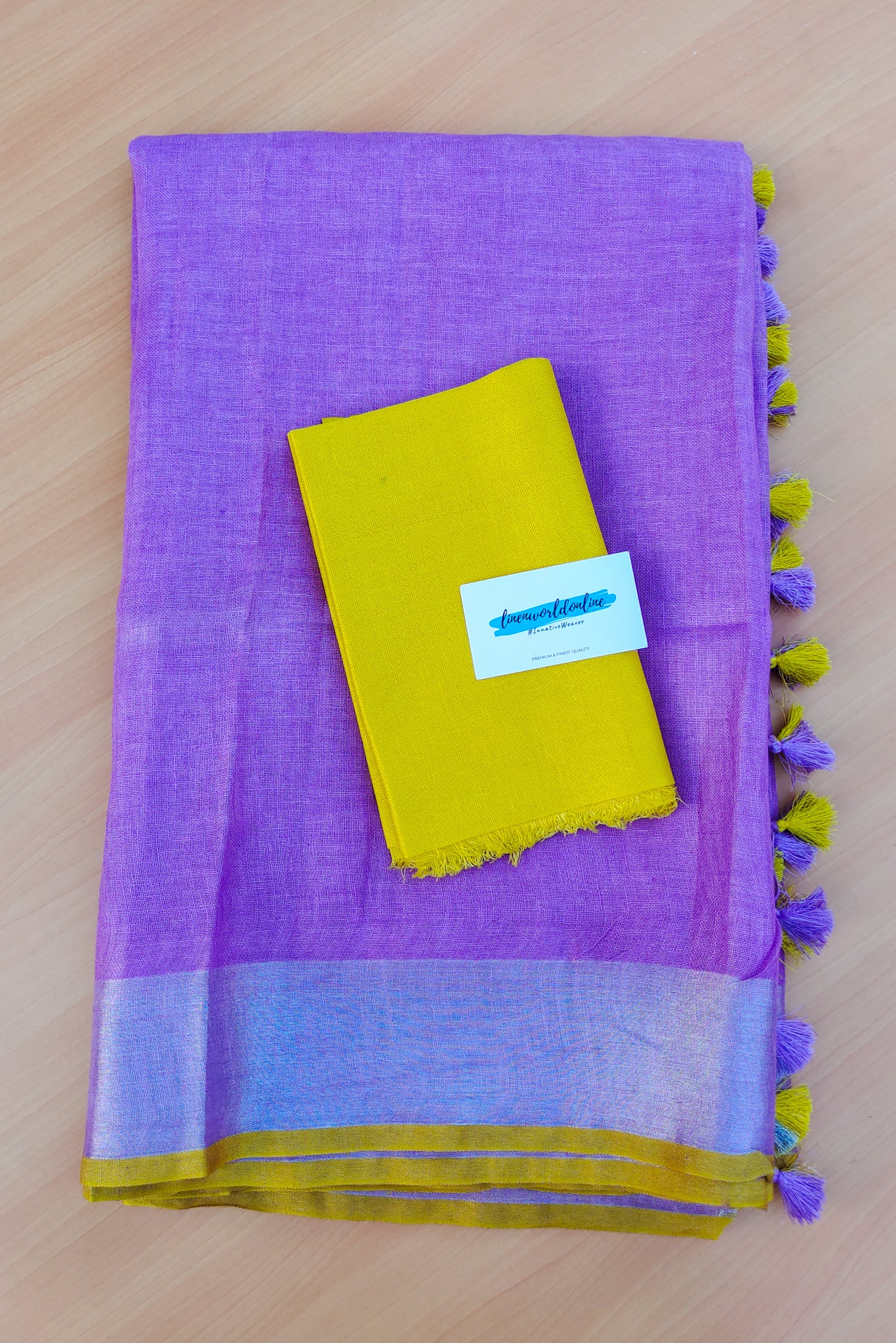 purple pure linen sari - linenworldonline.in
