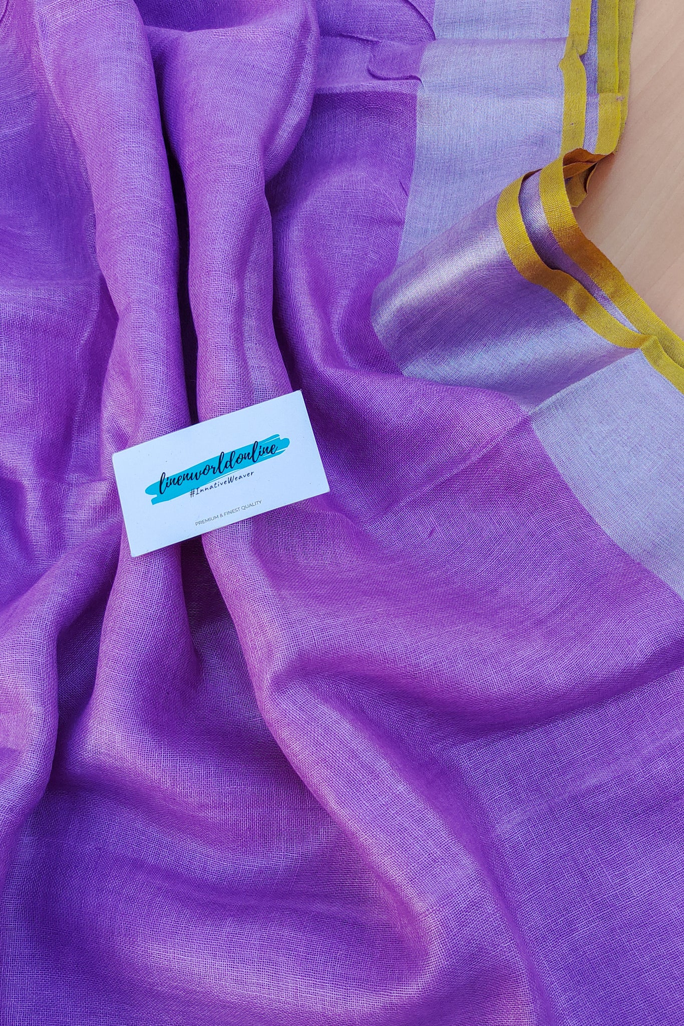 purple pure linen sari - linenworldonline.in