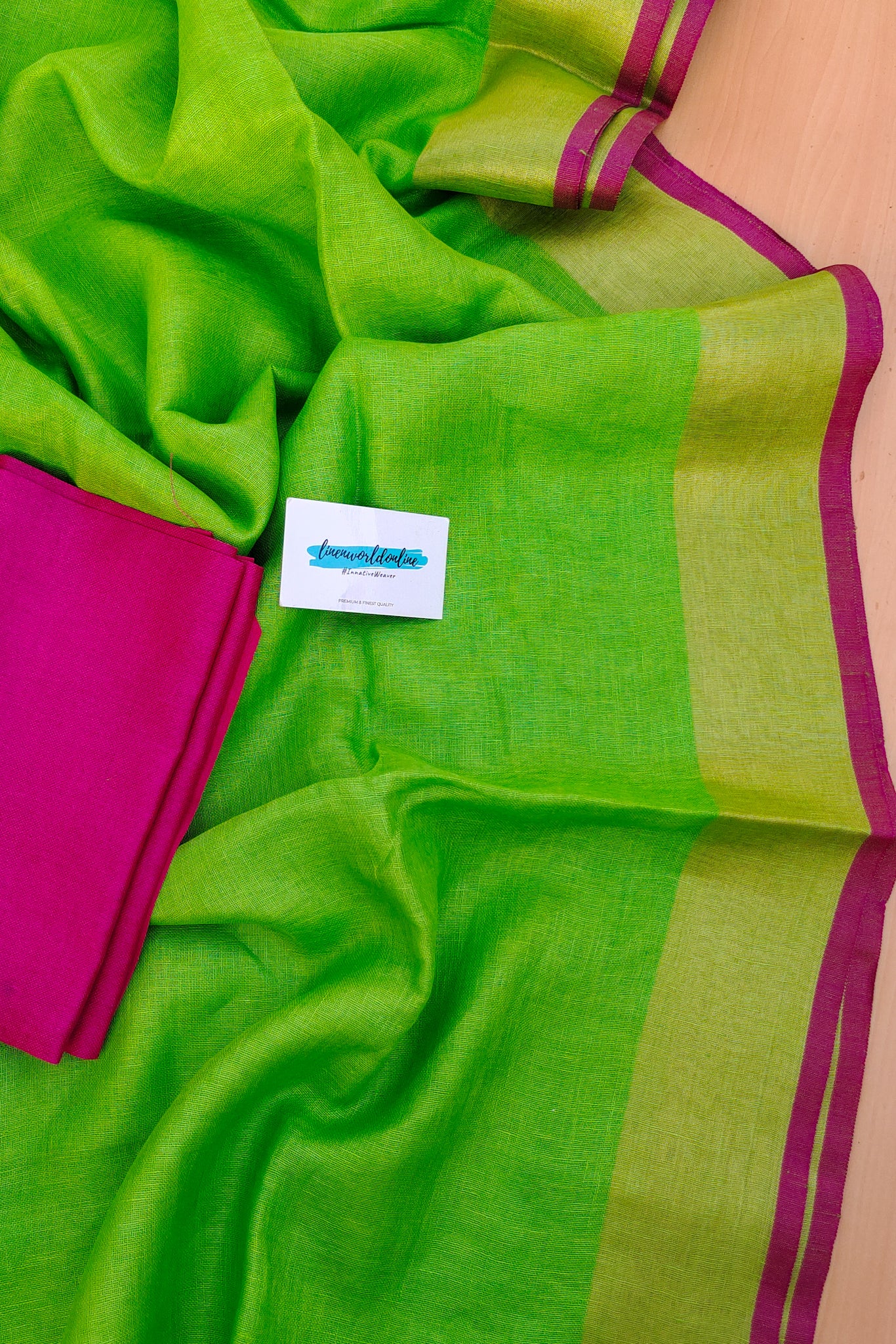 green pure linen sari - linenworldonline.in