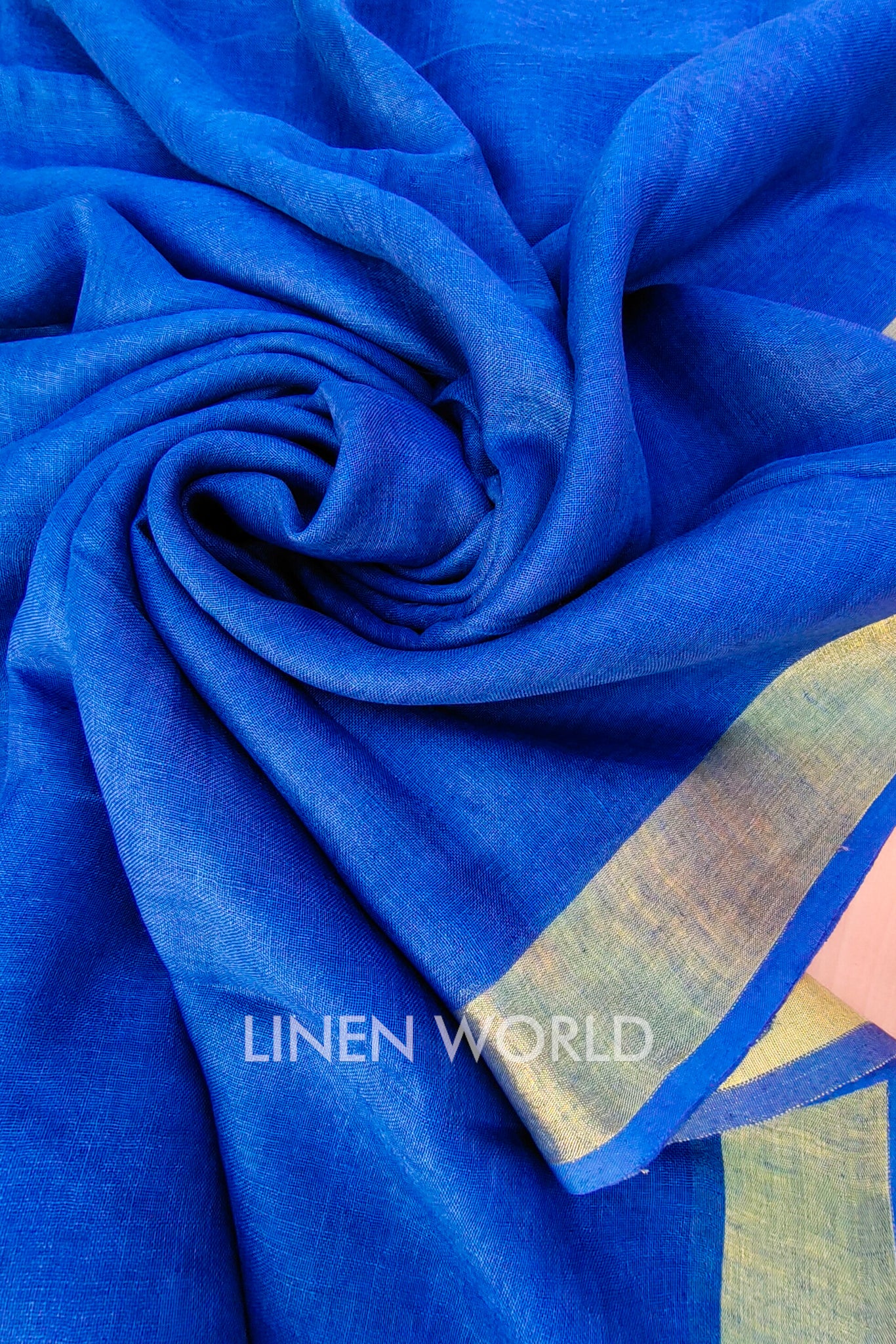 blue pure linen sari - linenworldonline.in