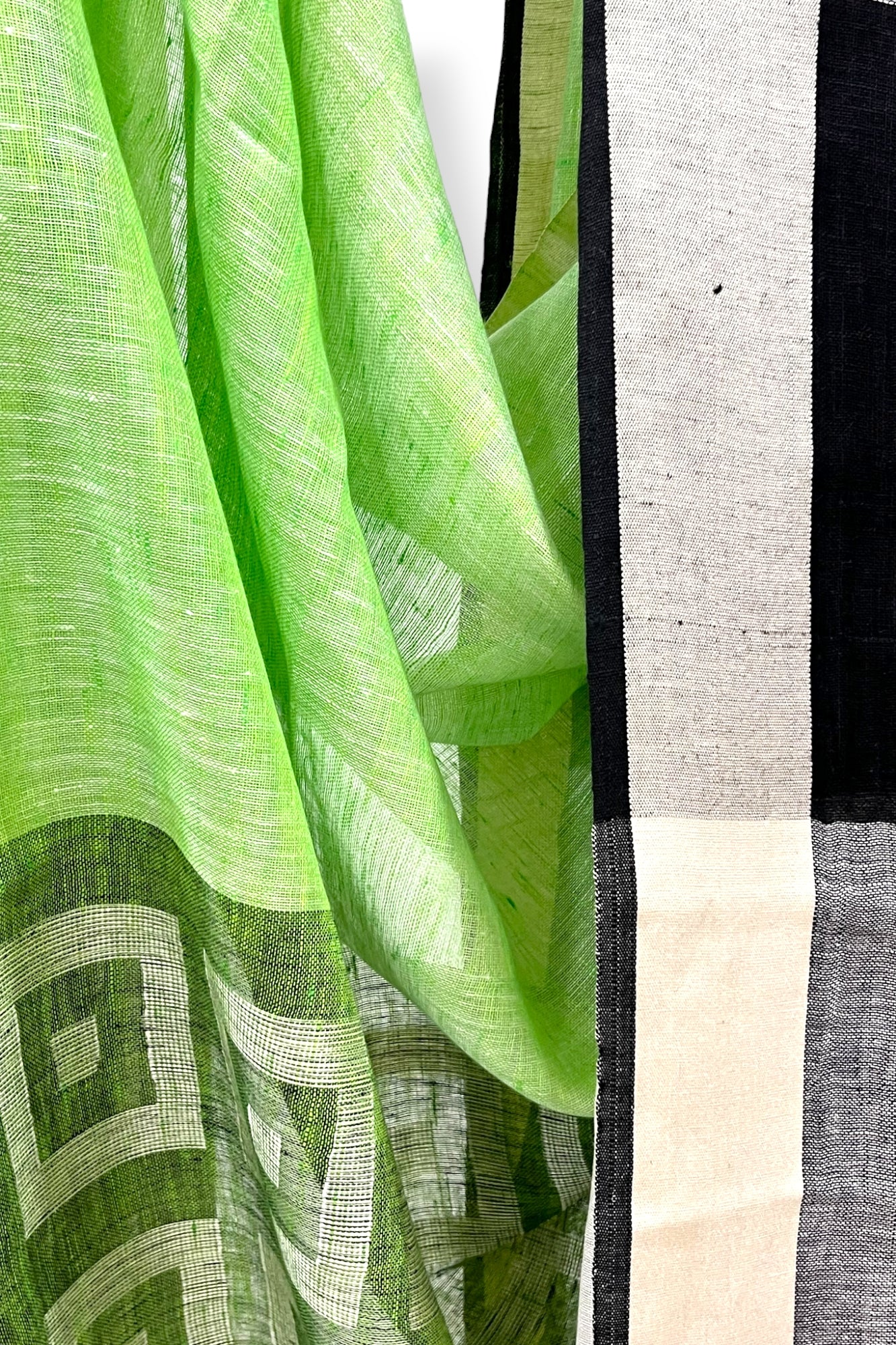 green dobby woven pure linen saree - linenworldonline.in
