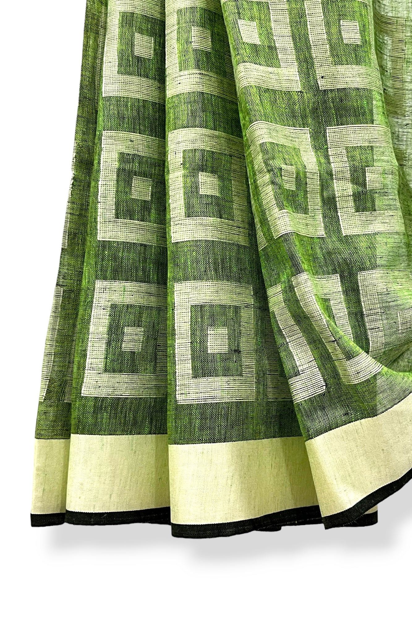 green dobby woven pure linen saree - linenworldonline.in