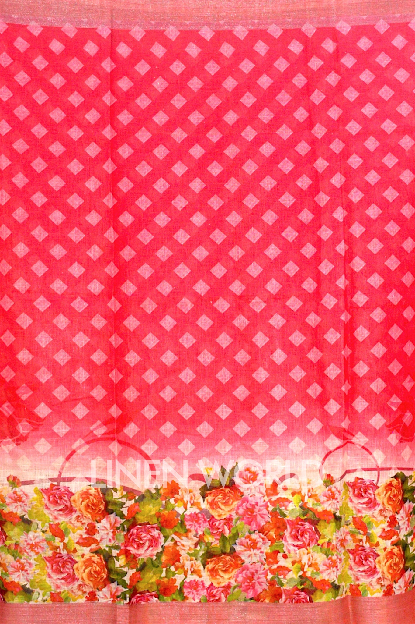 pink digital printed pure linen sari - linenworldonline.in