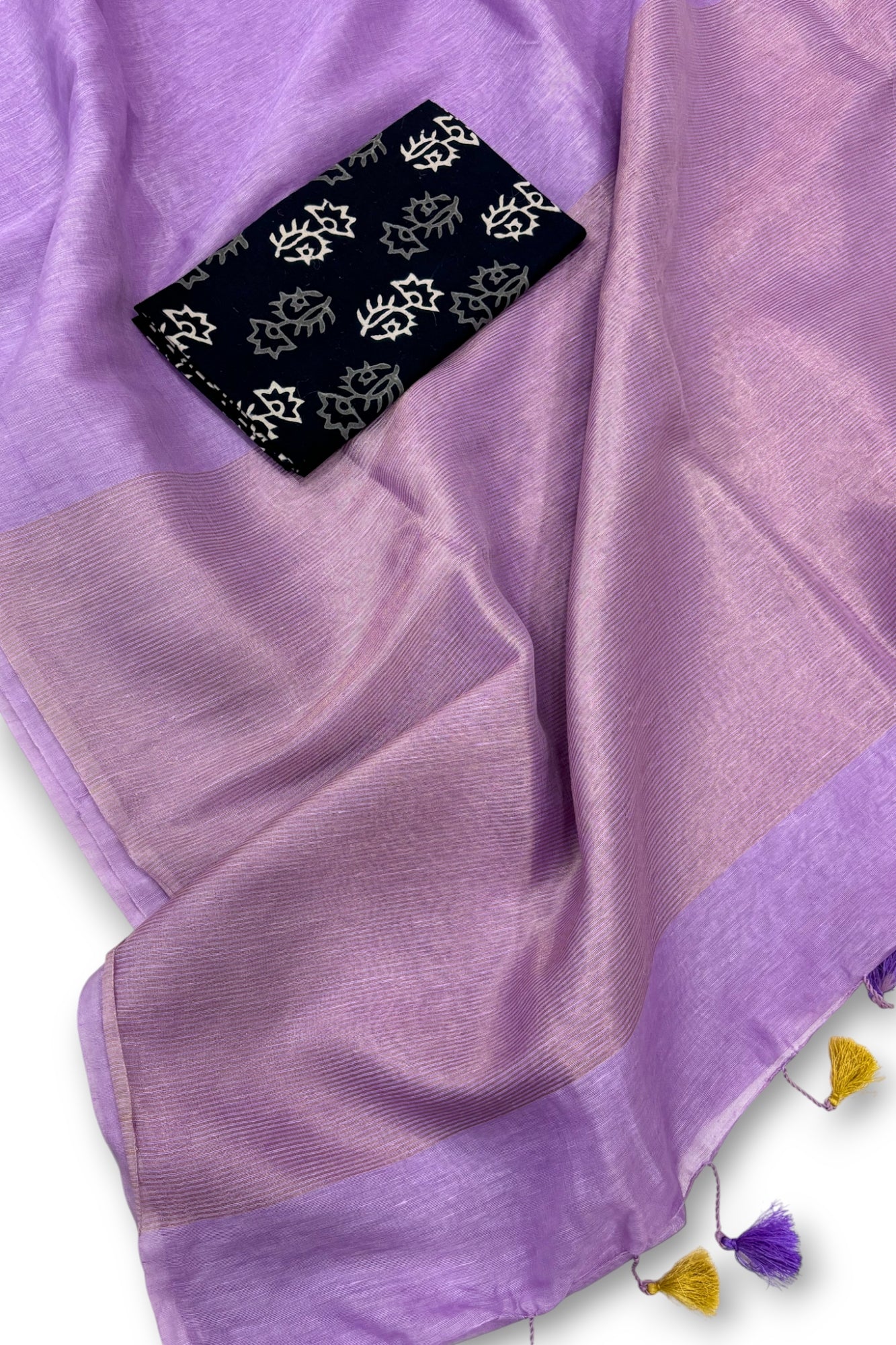 purple silk linen saree with printed blouse piece - linenworldonline.in