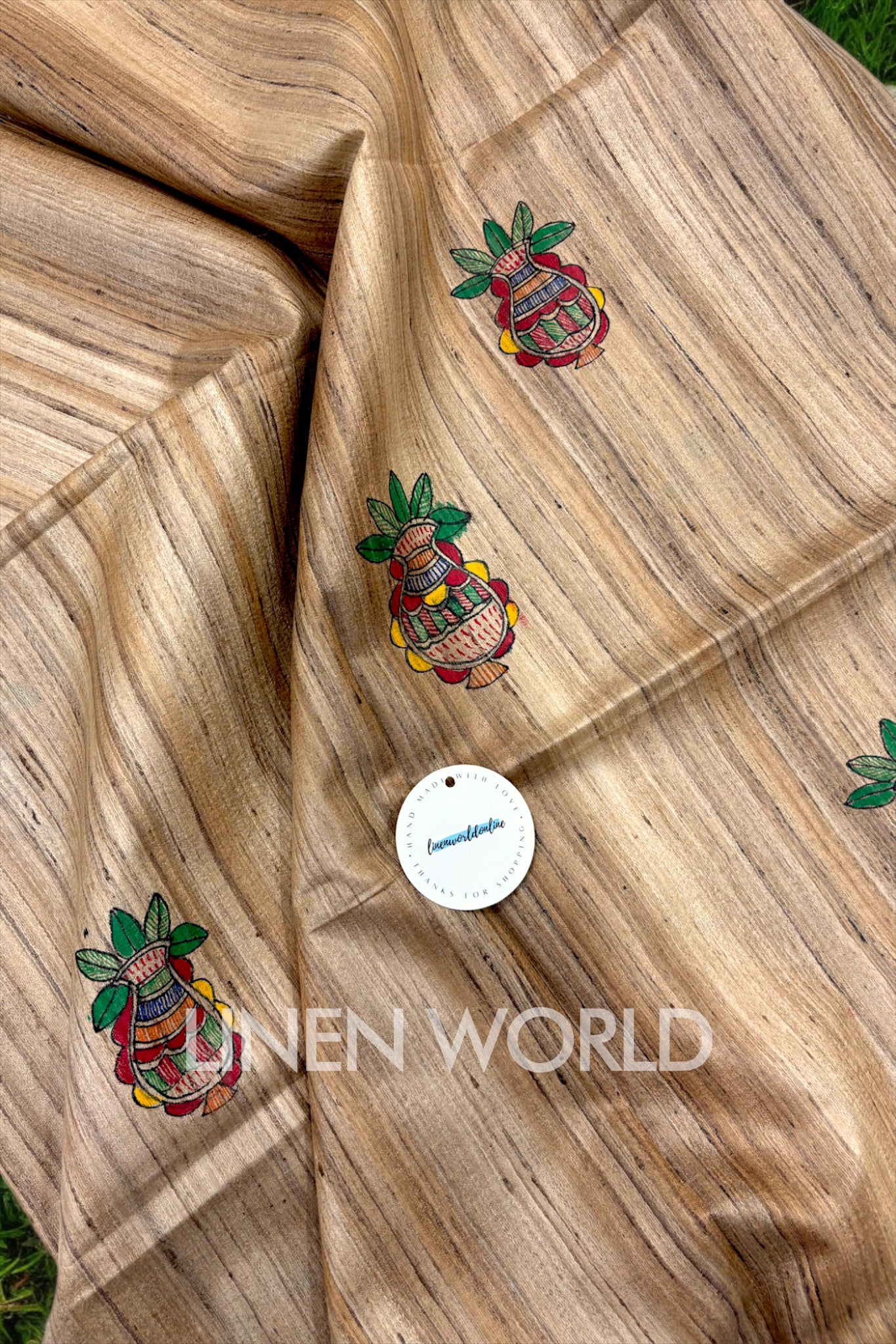 madhubani painted tussar ghicha silk saree - linenworldonline.in