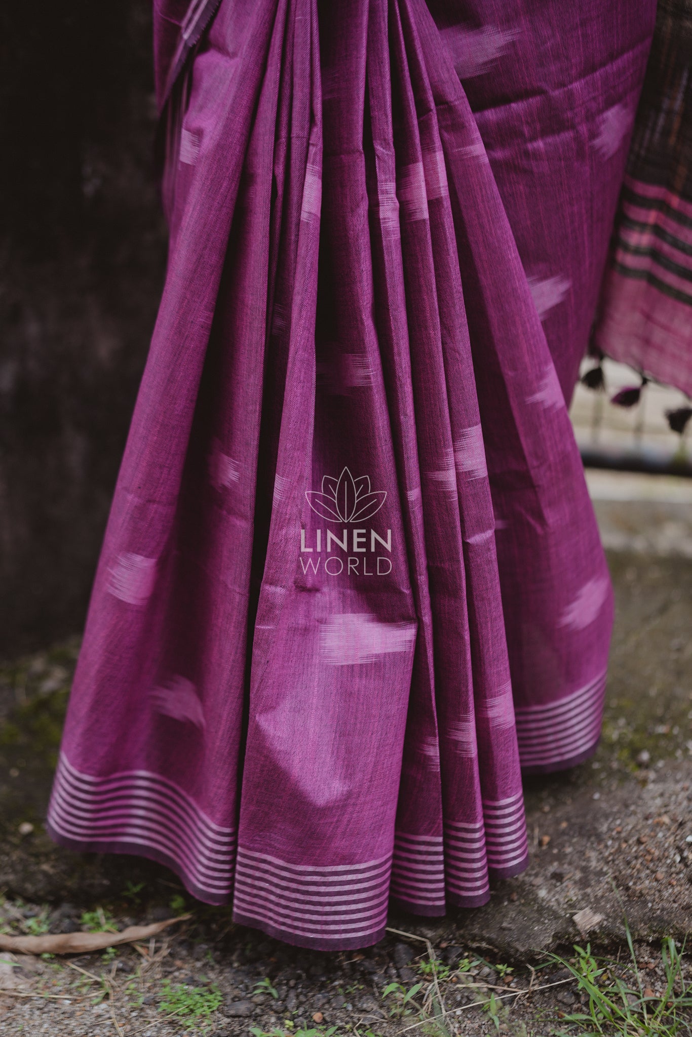 aadhya: pink and black cotton ikat saree - linen world
