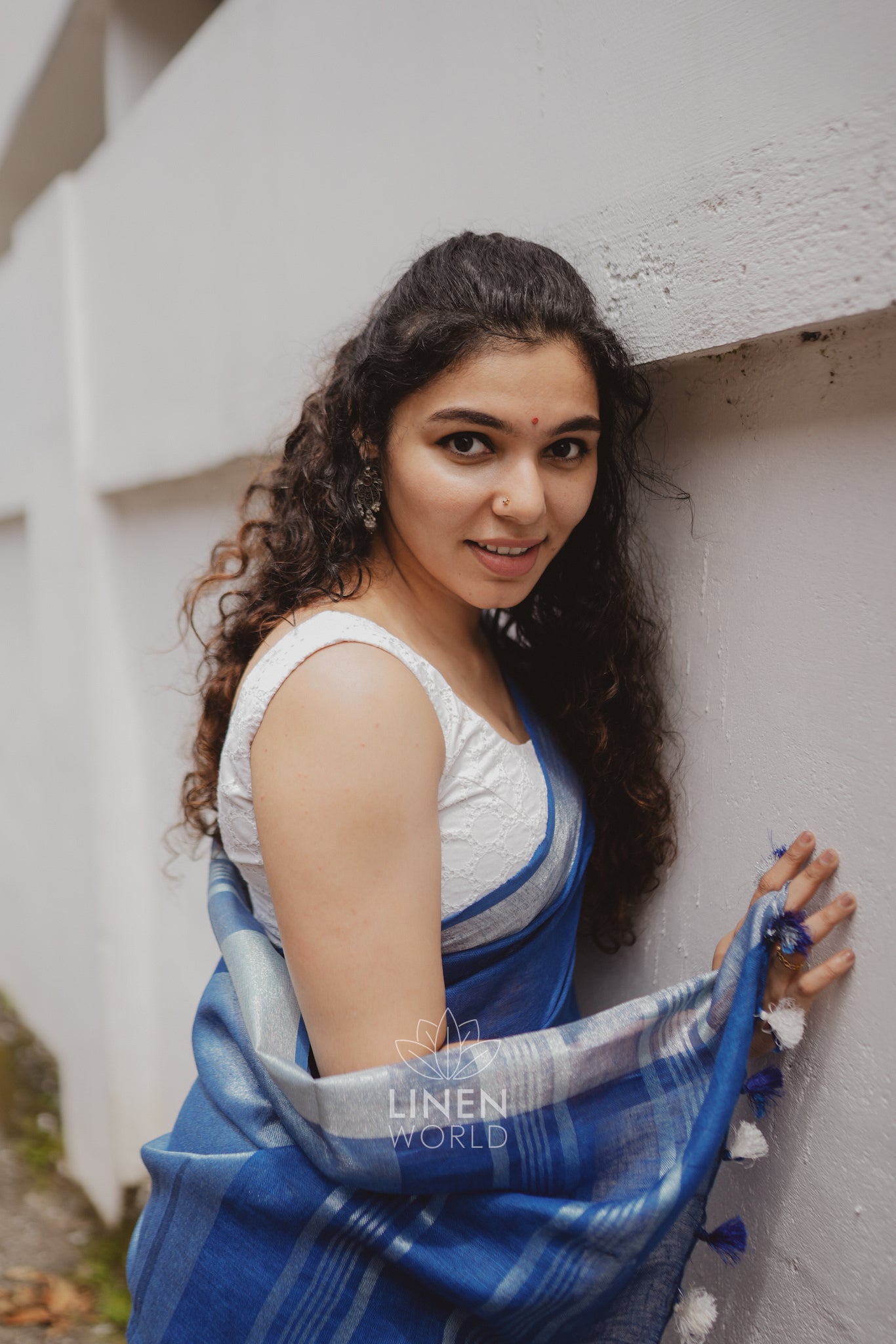 dhairya: royal blue pure handwoven linen saree - linen world