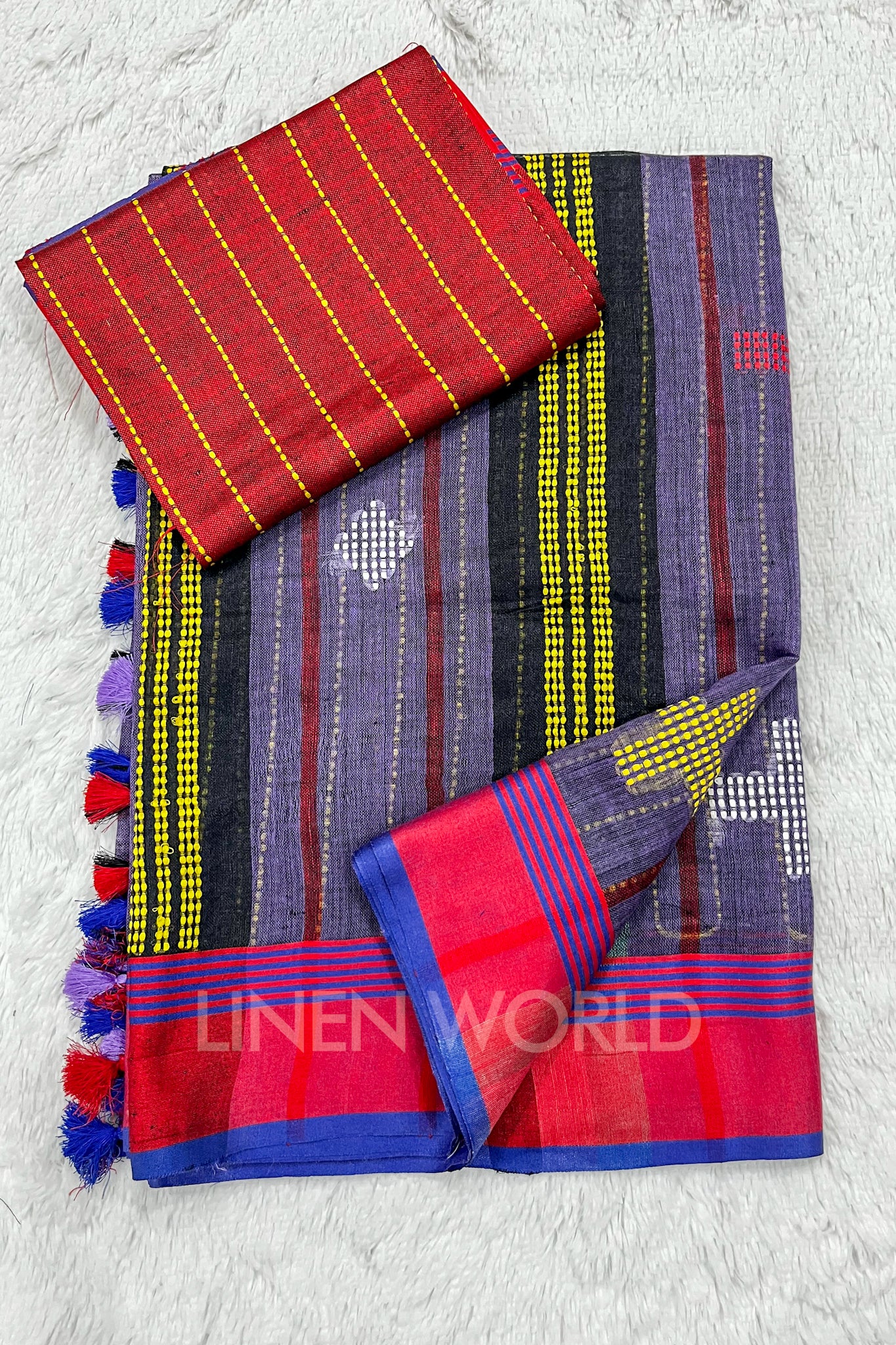 devika (purple handloom kantha linen saree) - linenworldonline.in