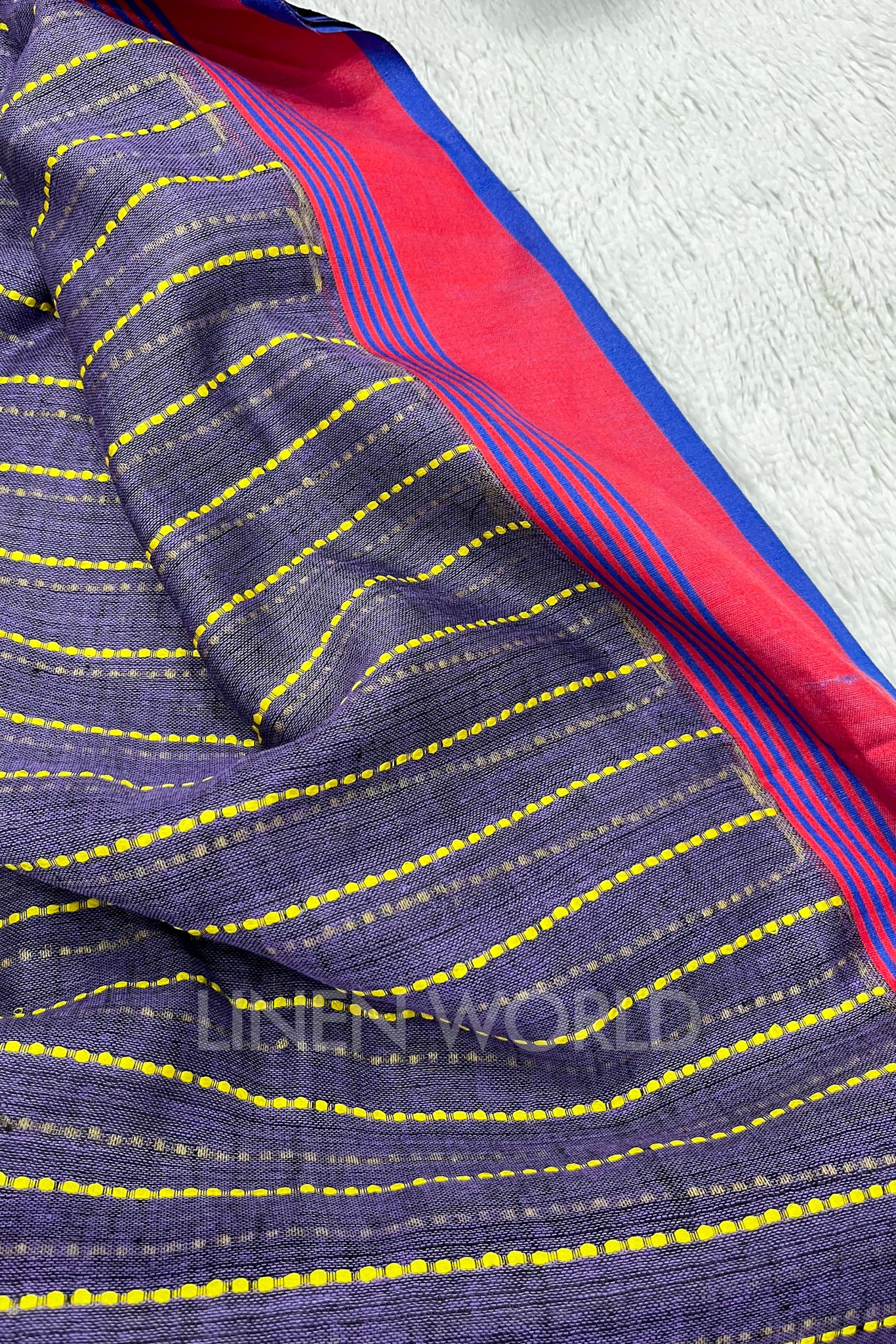 devika (purple handloom kantha linen saree) - linenworldonline.in