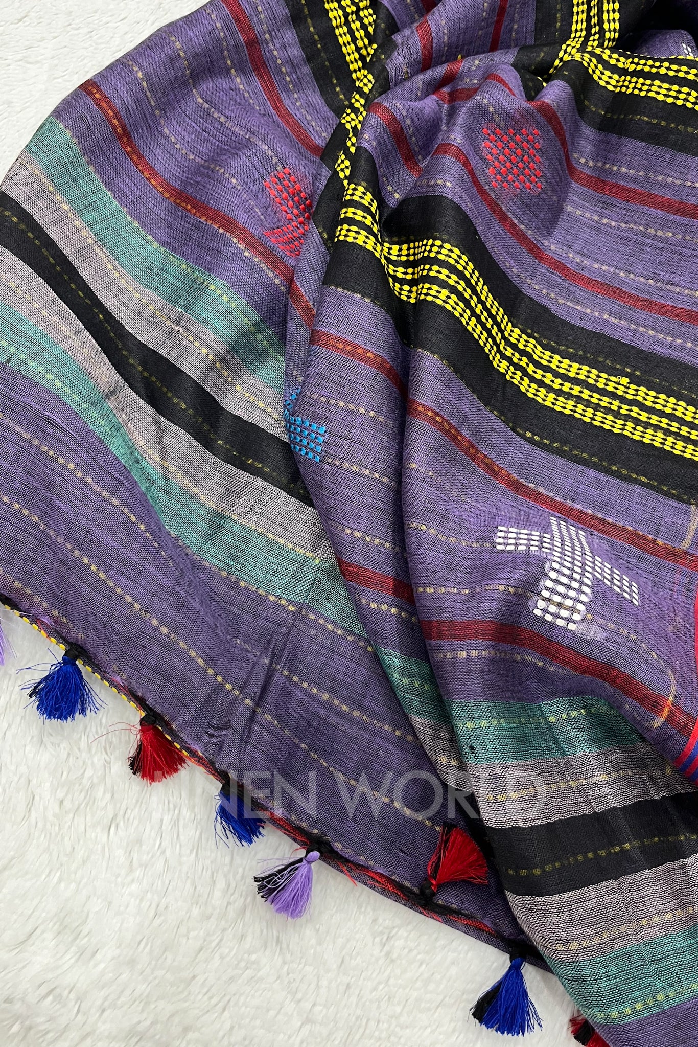 devika (purple handloom kantha linen saree) - linenworldonline.in