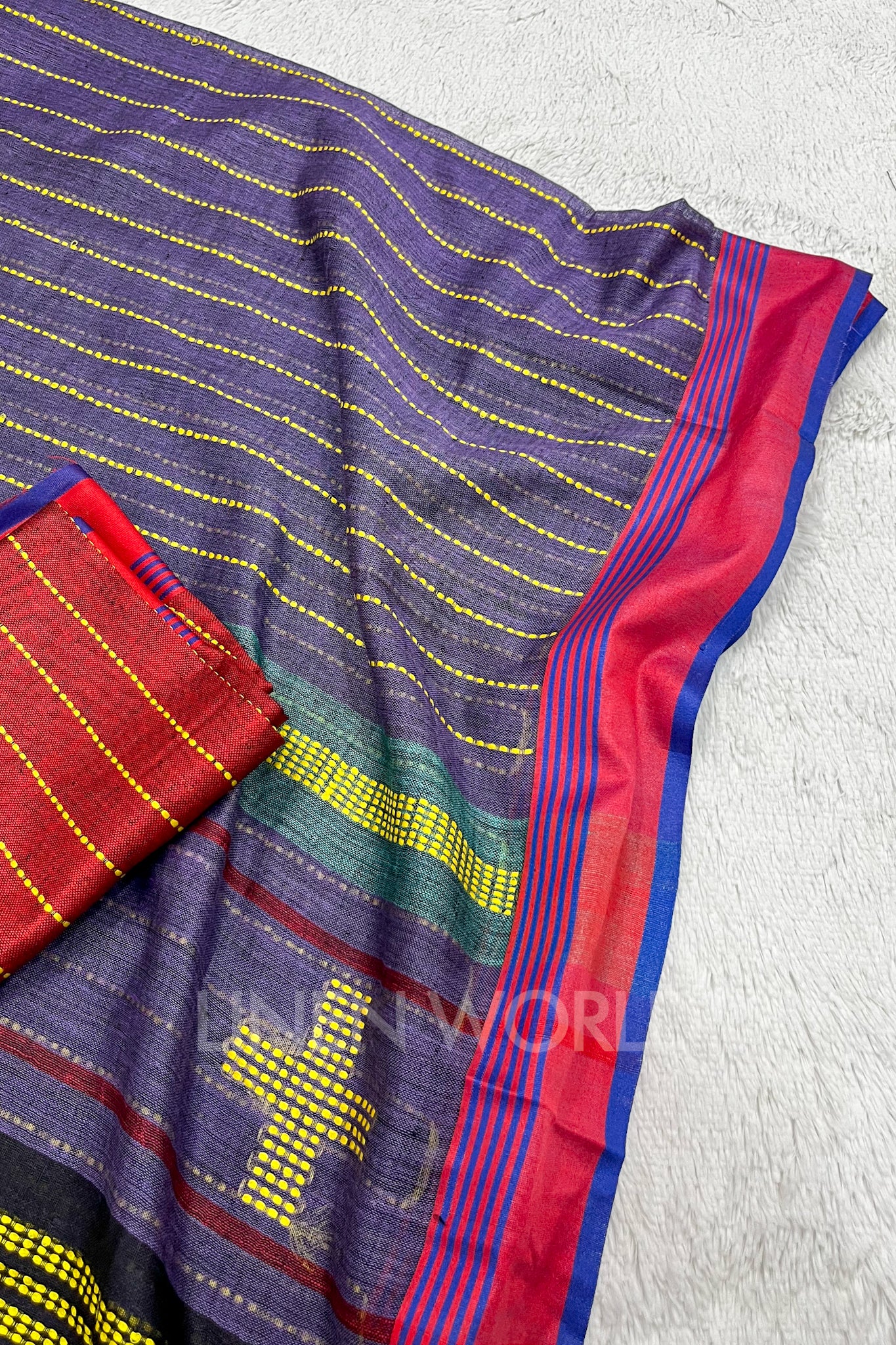 devika (purple handloom kantha linen saree) - linenworldonline.in