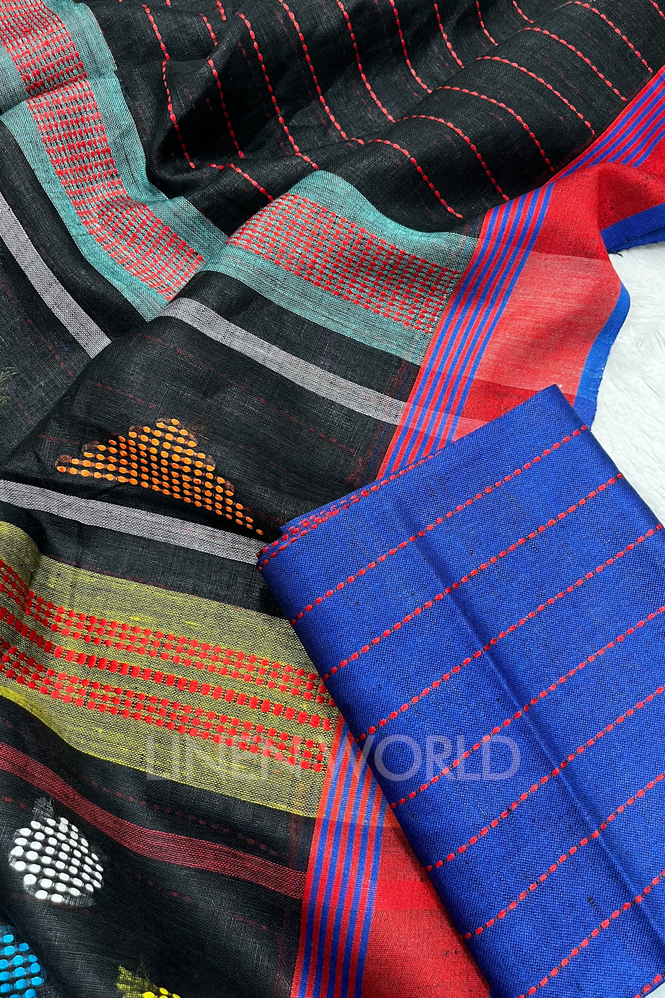 deesha (black handloom kantha linen saree) - linenworldonline.in