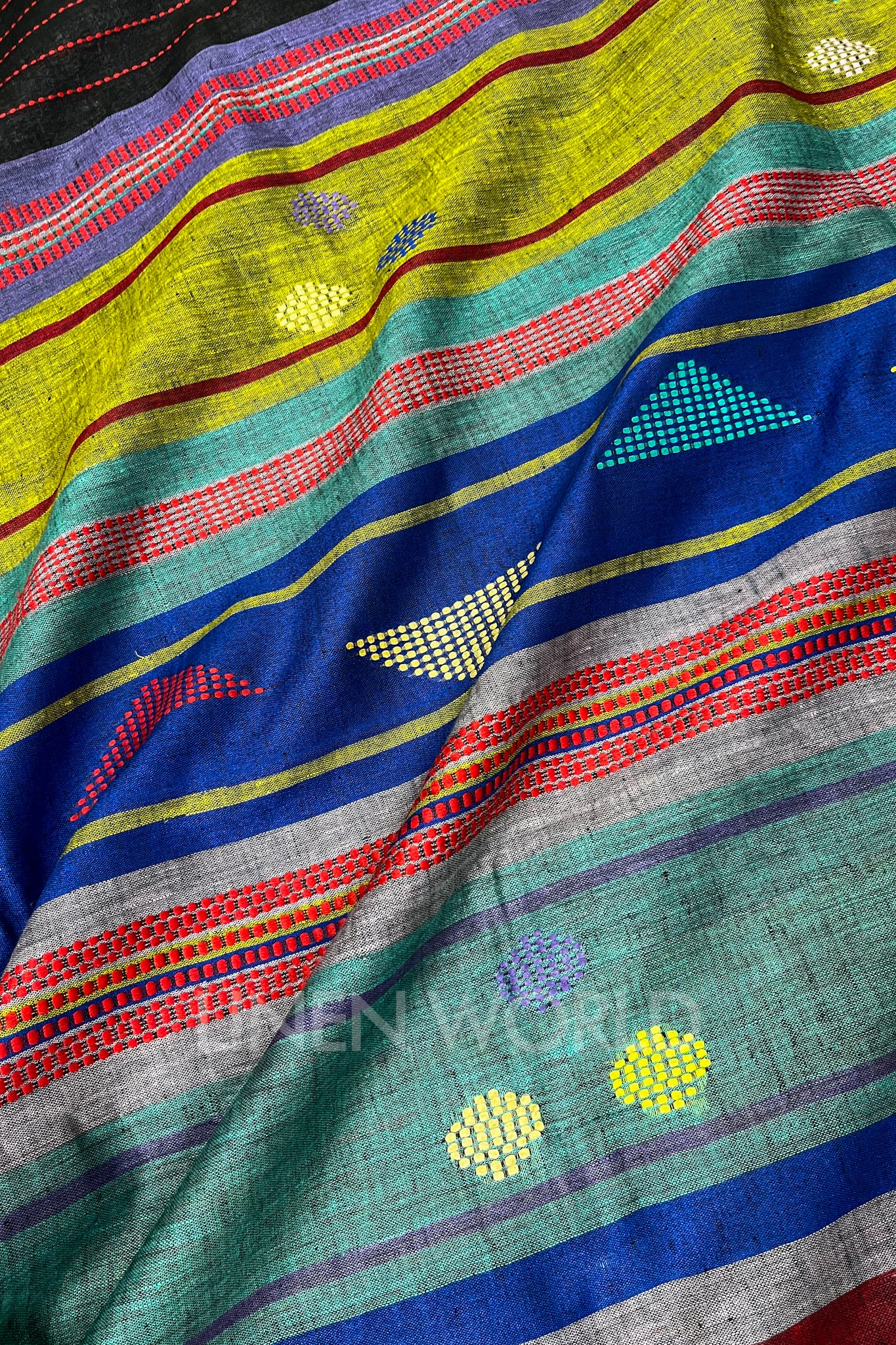 mugdha (black handloom kantha linen saree) - linenworldonline.in