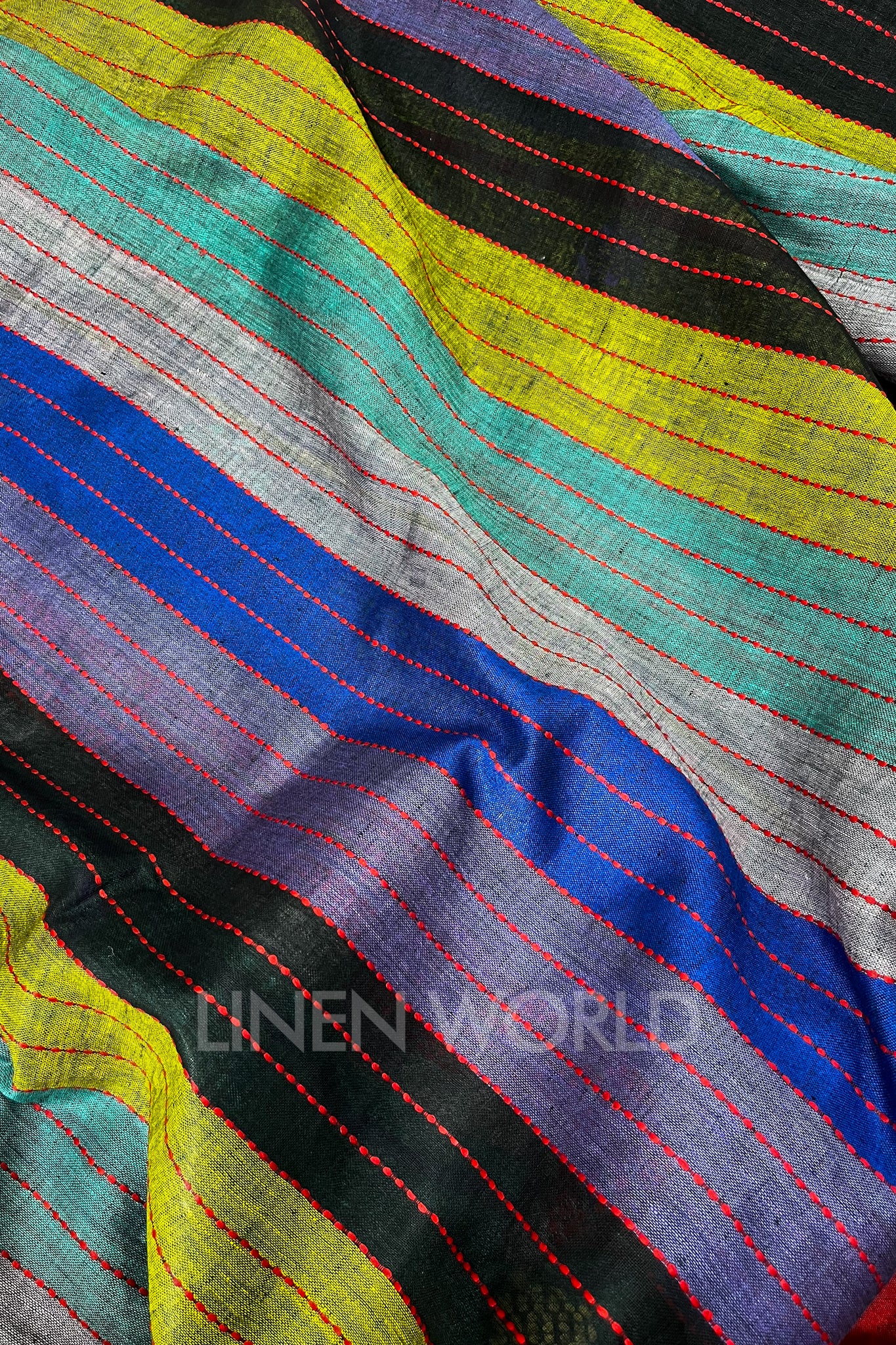 mugdha (black handloom kantha linen saree) - linenworldonline.in