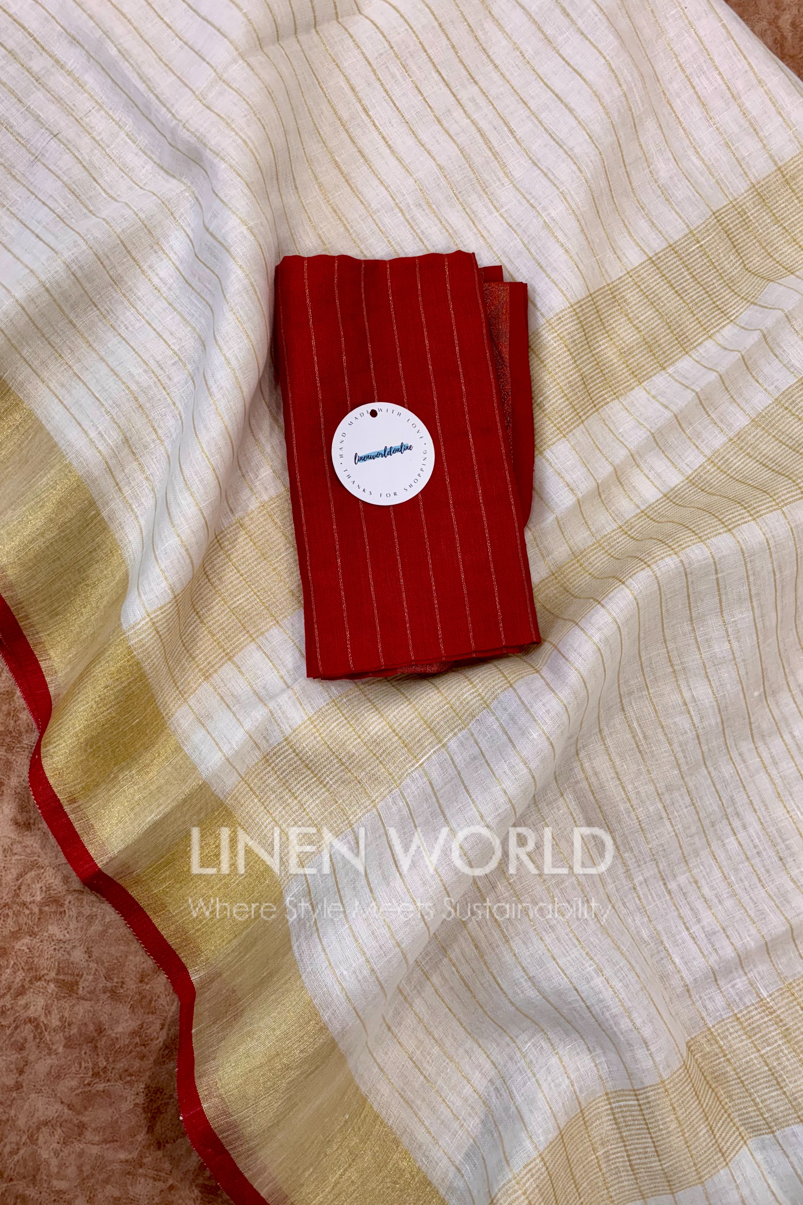 onam special stripe pure linen saree - linen world