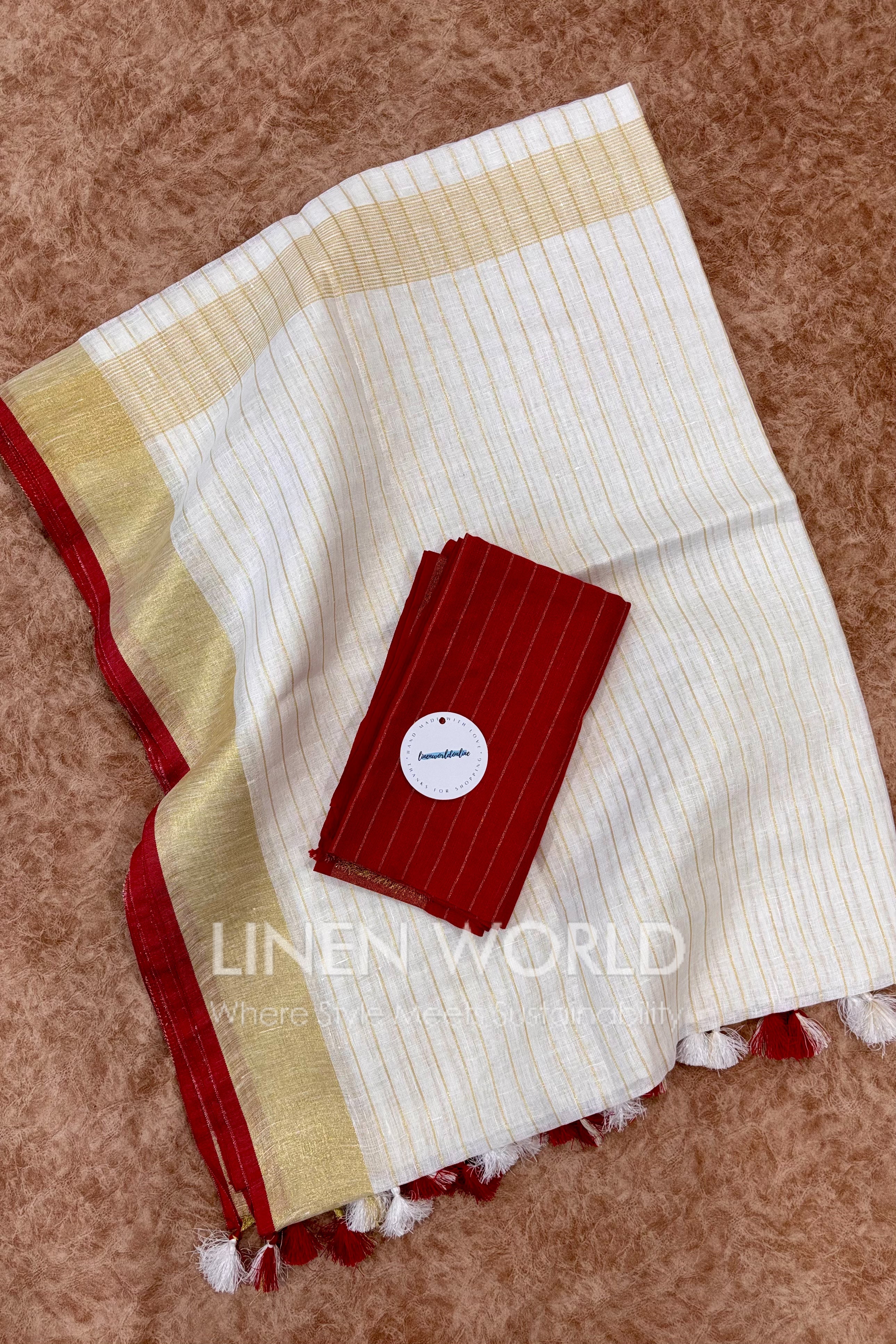 onam special stripe pure linen saree - linen world