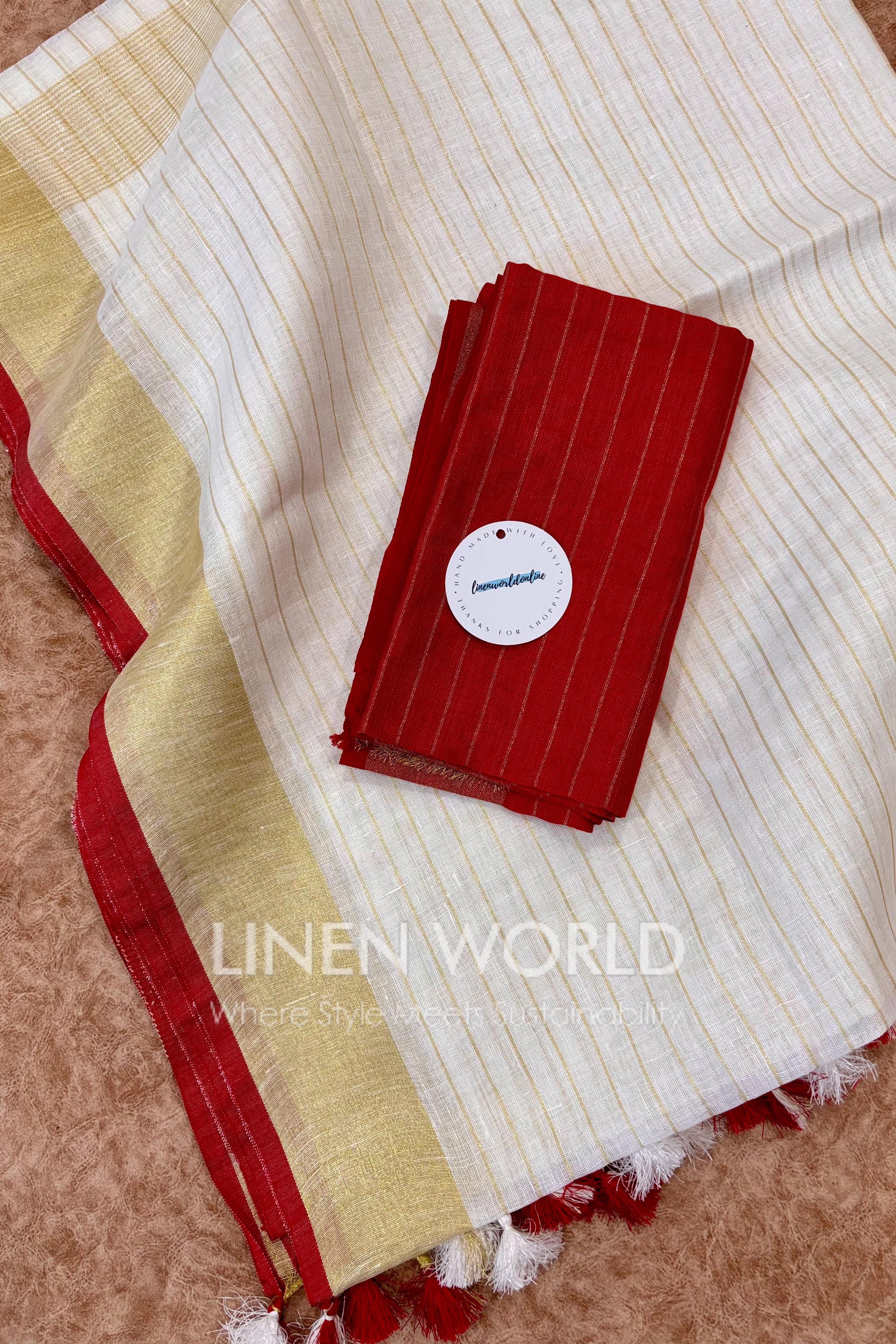 onam special stripe pure linen saree - linen world