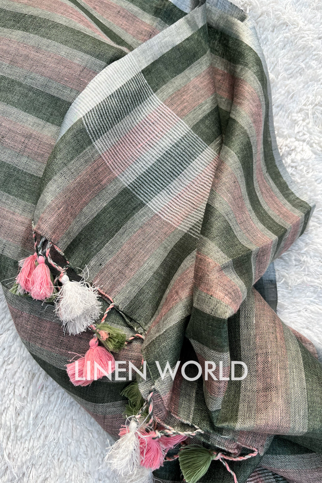 zhuri: pure linen stripe woven dupatta - linenworldonline.in