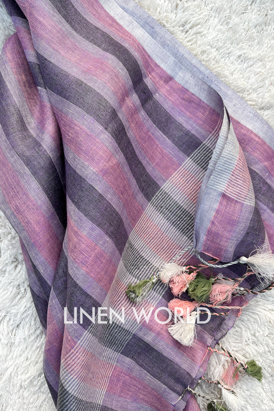 neriah: pure linen stripe woven dupatta - linenworldonline.in