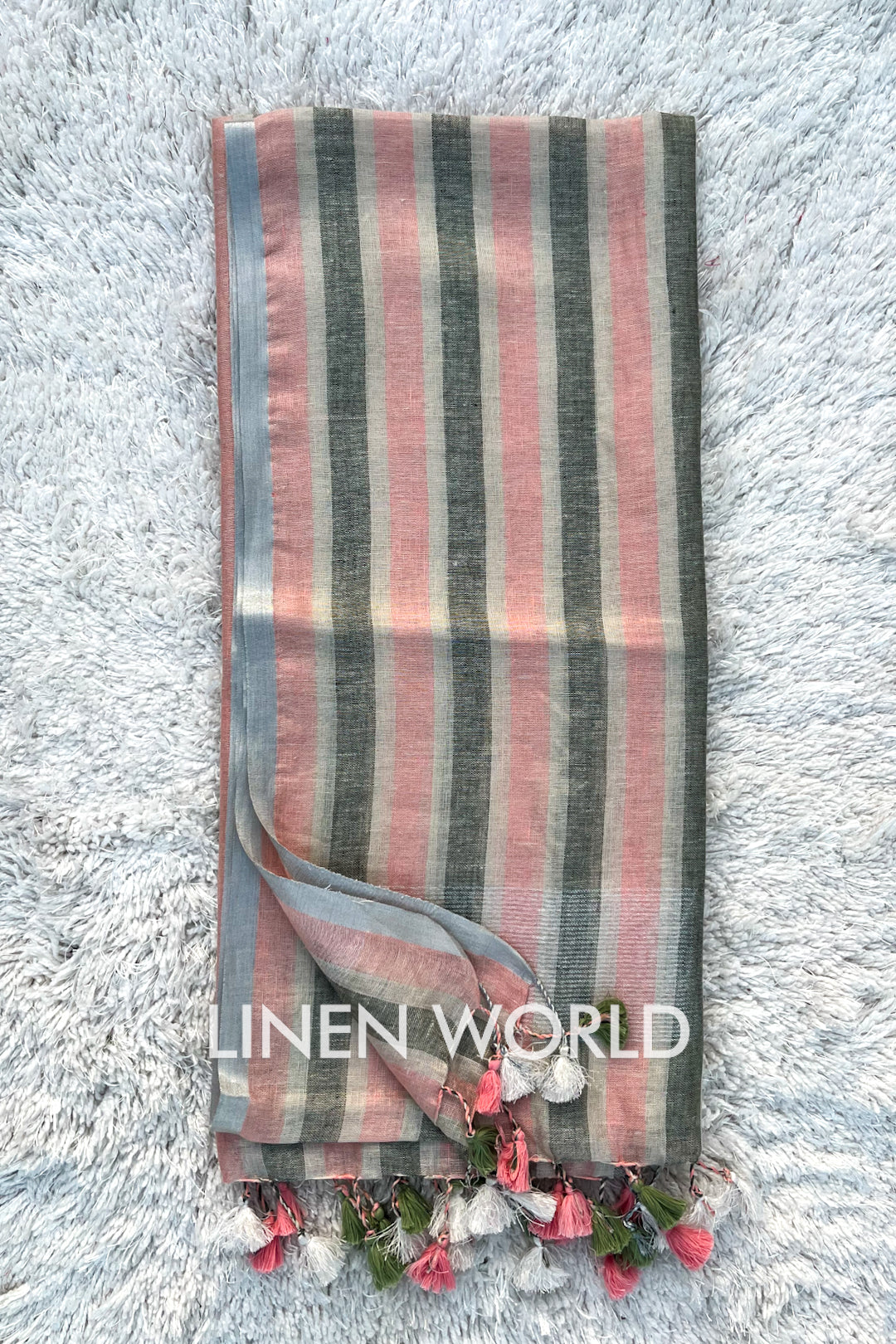 eloise: pure linen stripe woven dupatta - linenworldonline.in