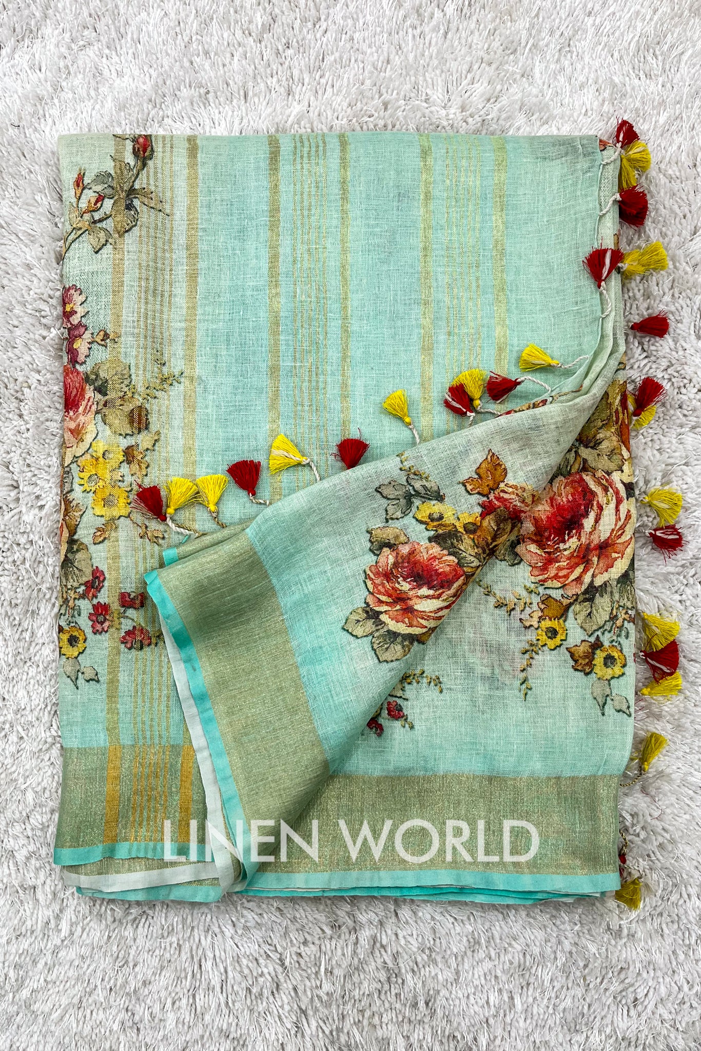 zaina - digital printed pure linen saree | linenworldonline.in