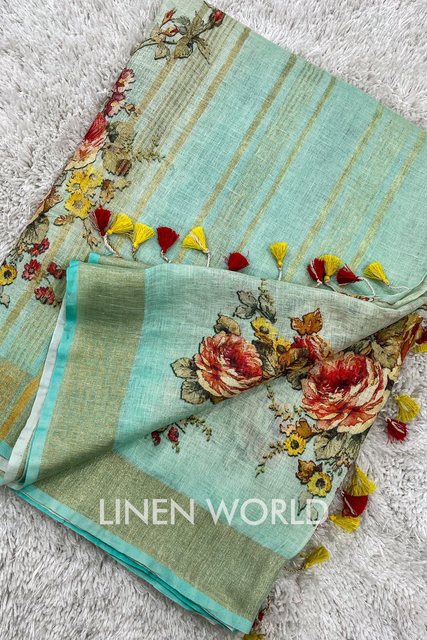 zaina - digital printed pure linen saree | linenworldonline.in