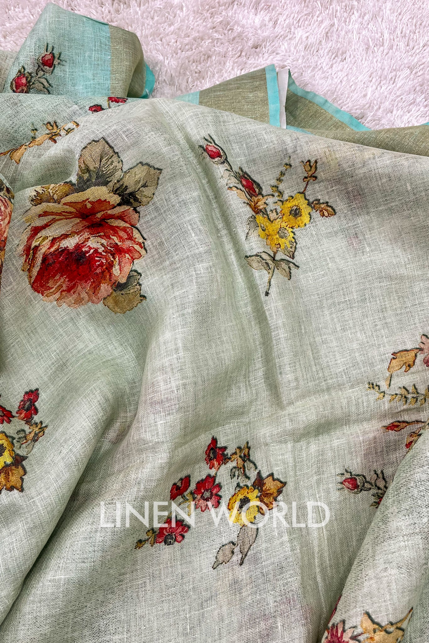 zaina - digital printed pure linen saree | linenworldonline.in
