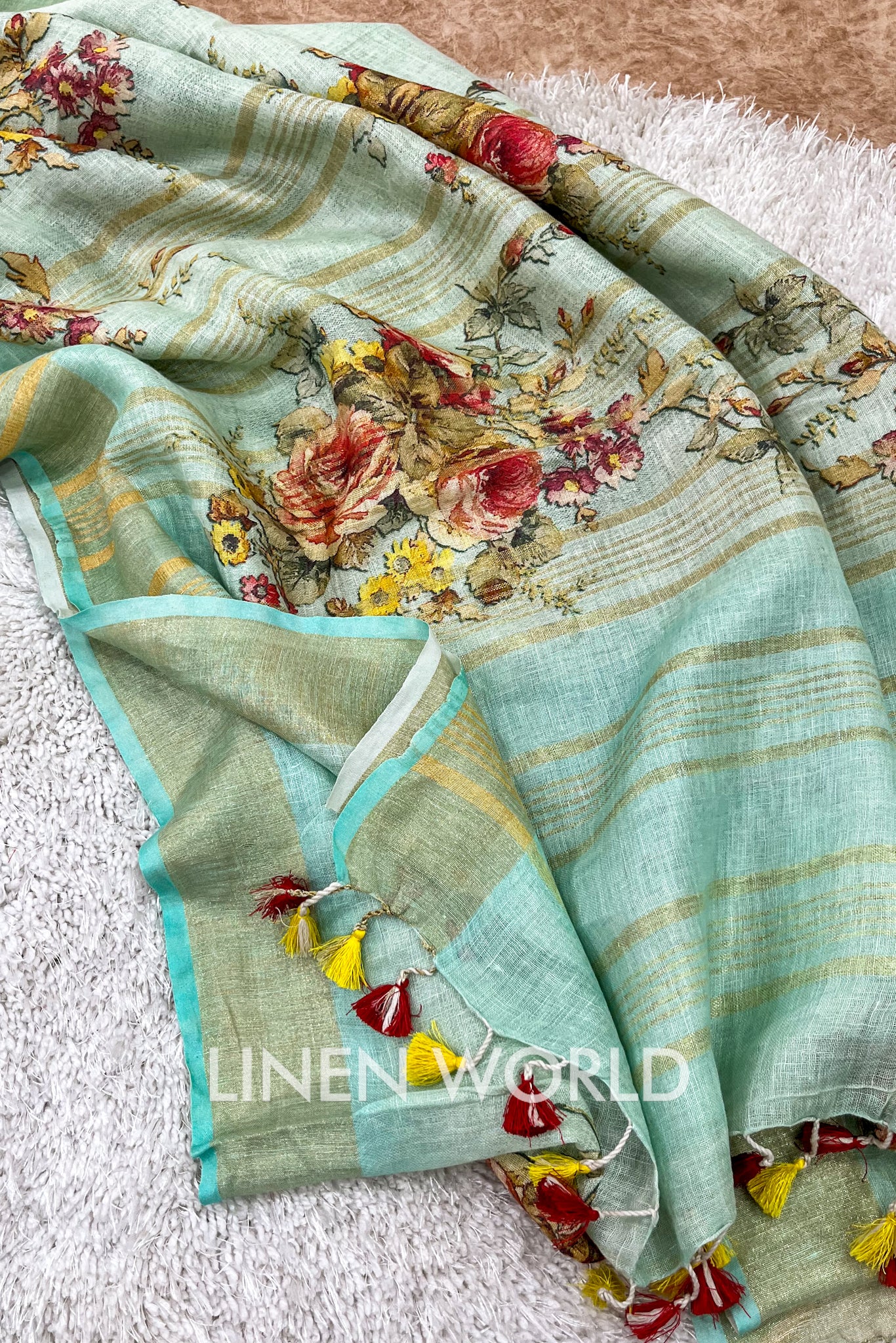 zaina - digital printed pure linen saree | linenworldonline.in