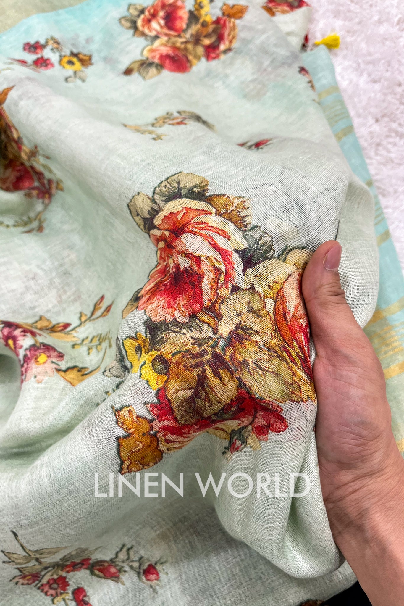 zaina - digital printed pure linen saree | linenworldonline.in