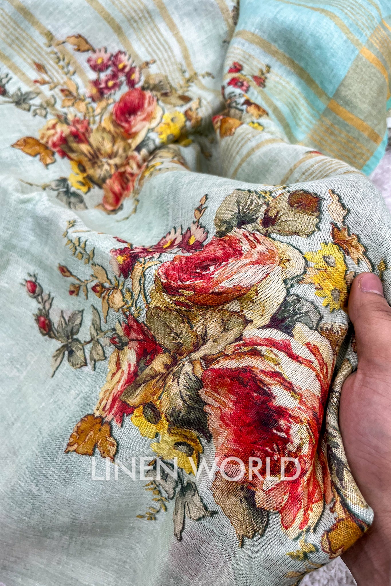 zaina - digital printed pure linen saree | linenworldonline.in