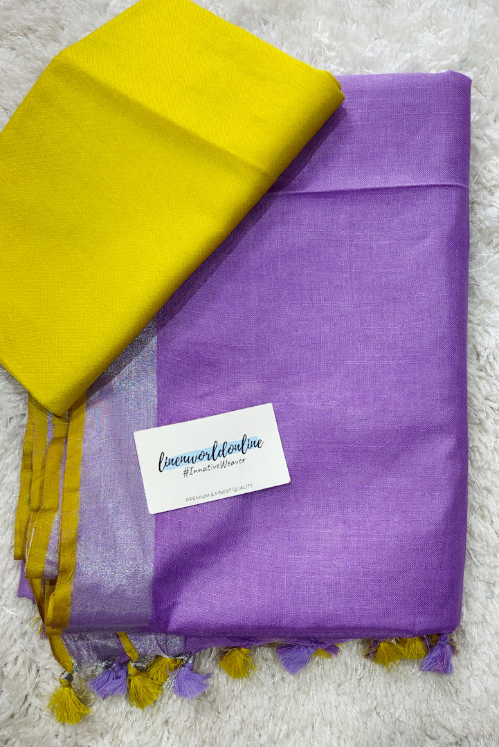 light purple cotton linen saree - linenworldonline.in