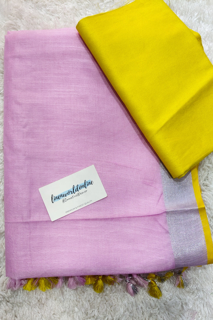 pink cotton linen saree - linenworldonline.in