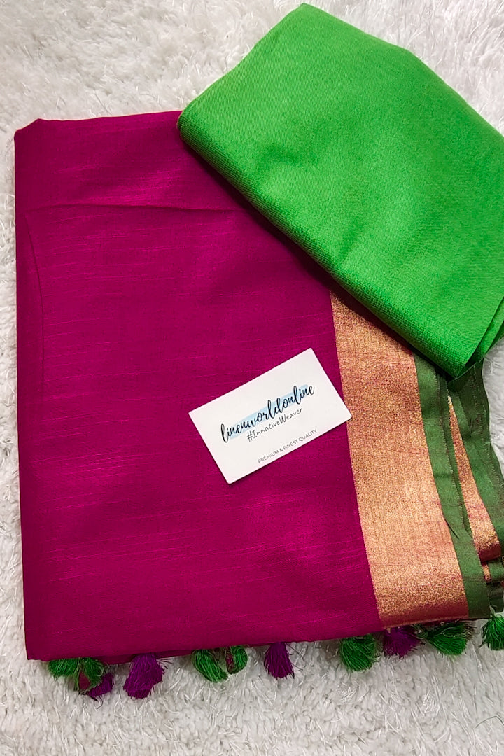 dark pink cotton linen saree - linenworldonline.in