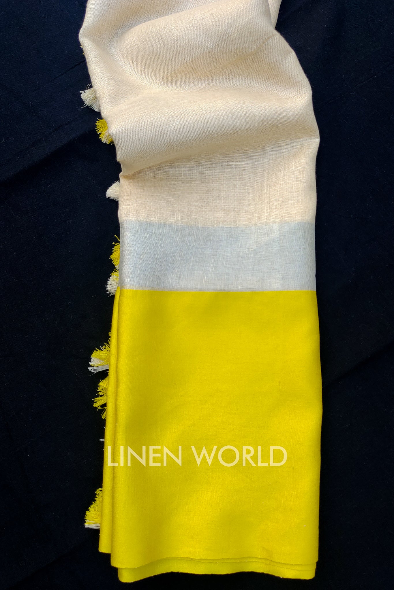 cream handwoven pure linen saree - linenworldonline.in