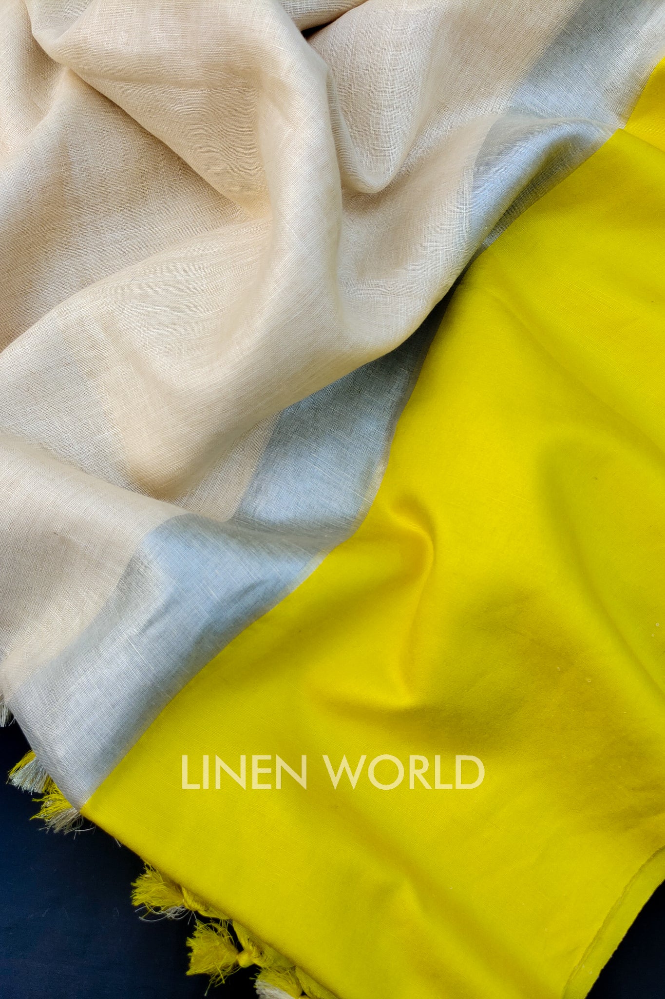 cream handwoven pure linen saree - linenworldonline.in