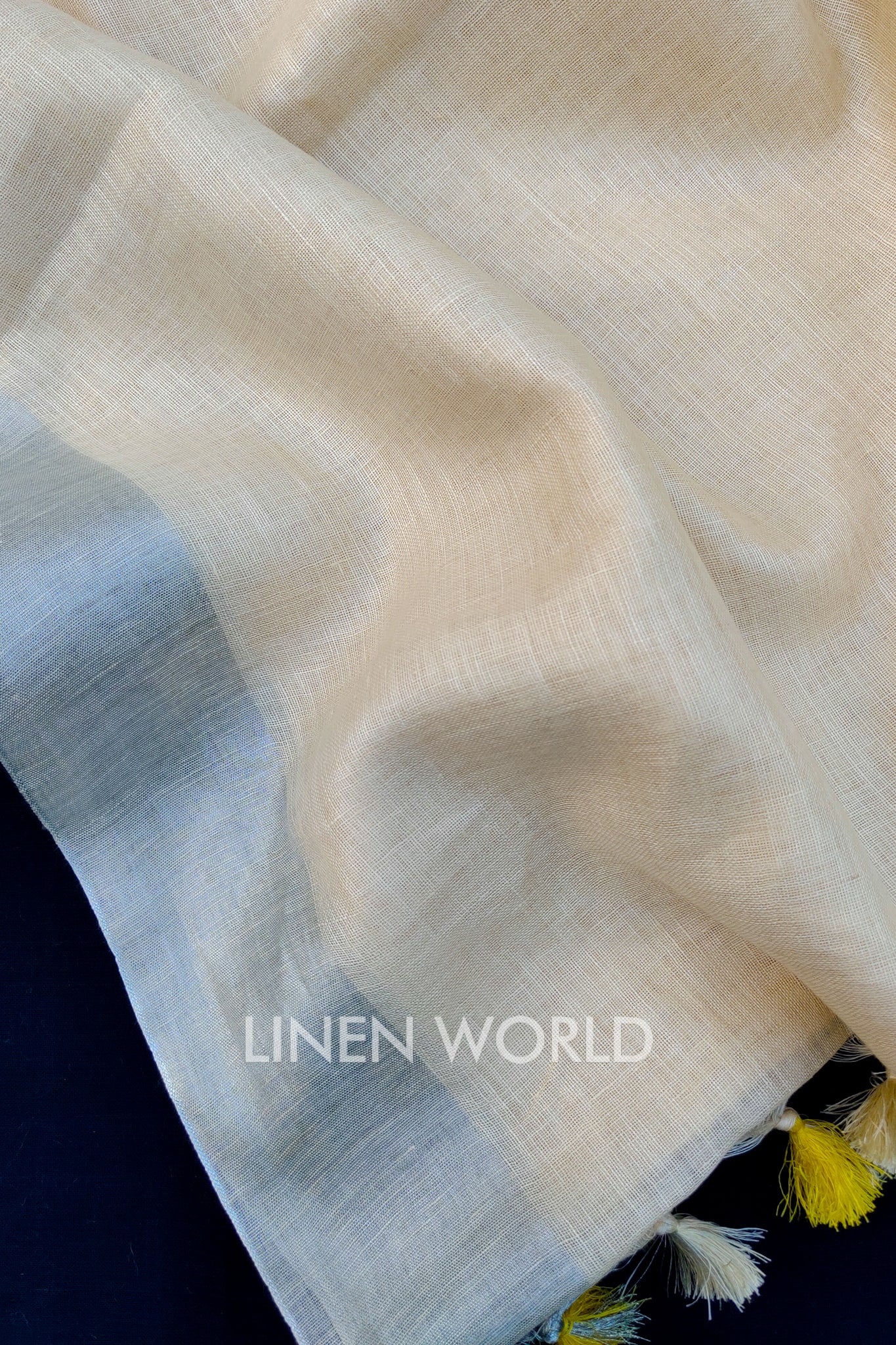 cream handwoven pure linen saree - linenworldonline.in