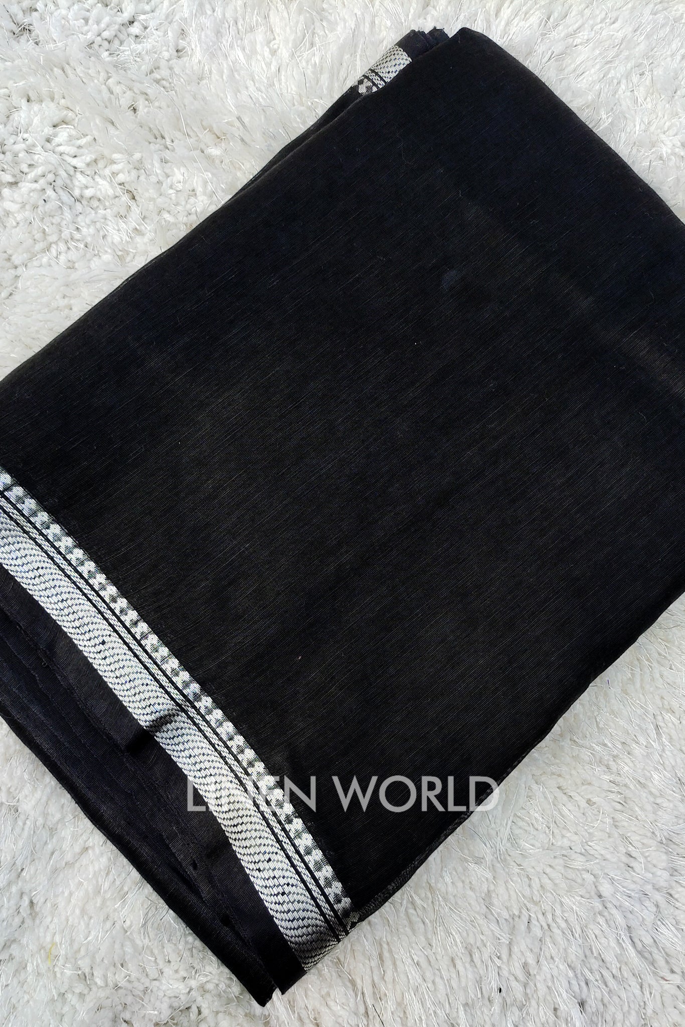 luna - banarasi border black silk linen saree - linenworldonline.in