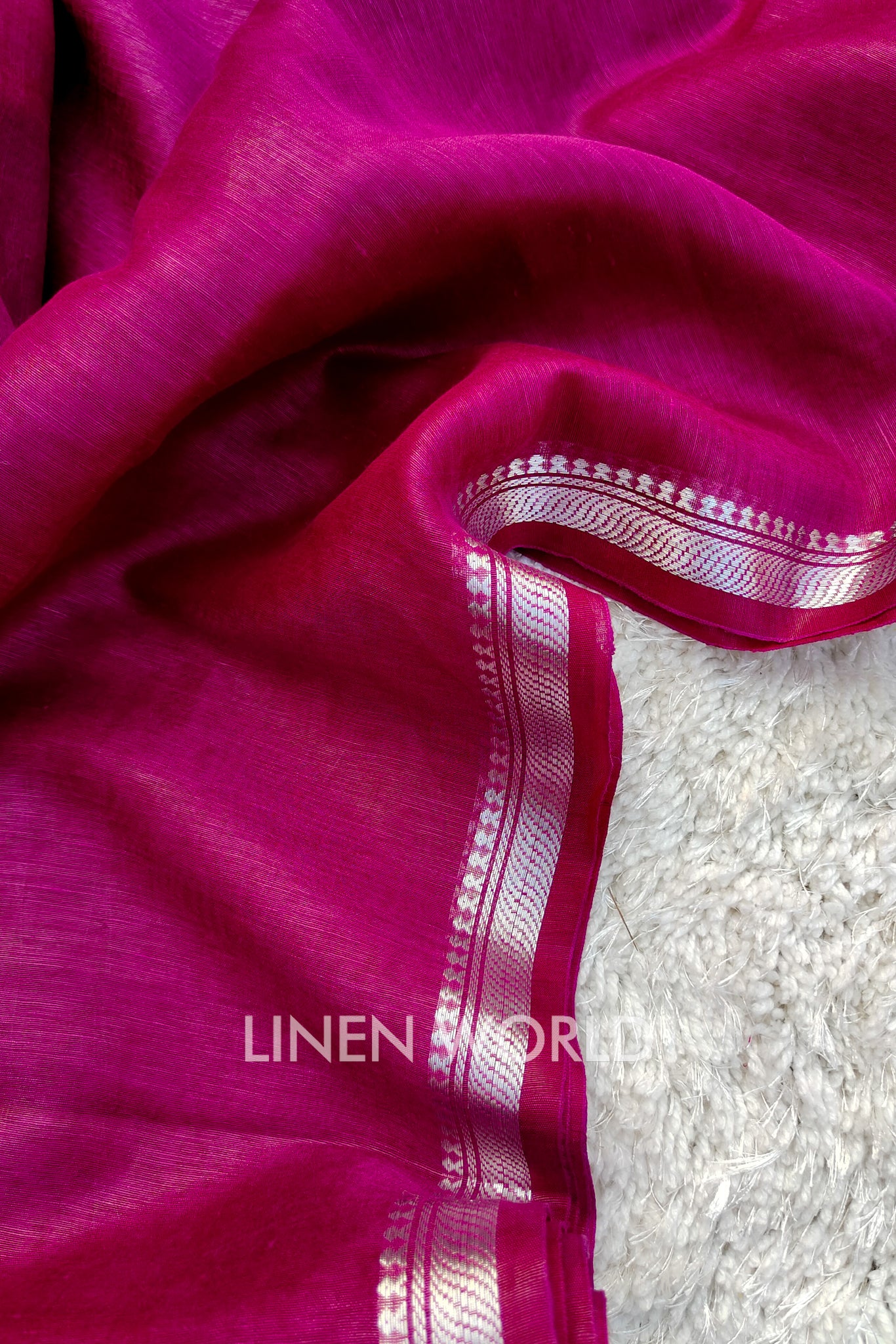 isabella - banarasi border magenta pink silk linen saree - linenworldonline.in