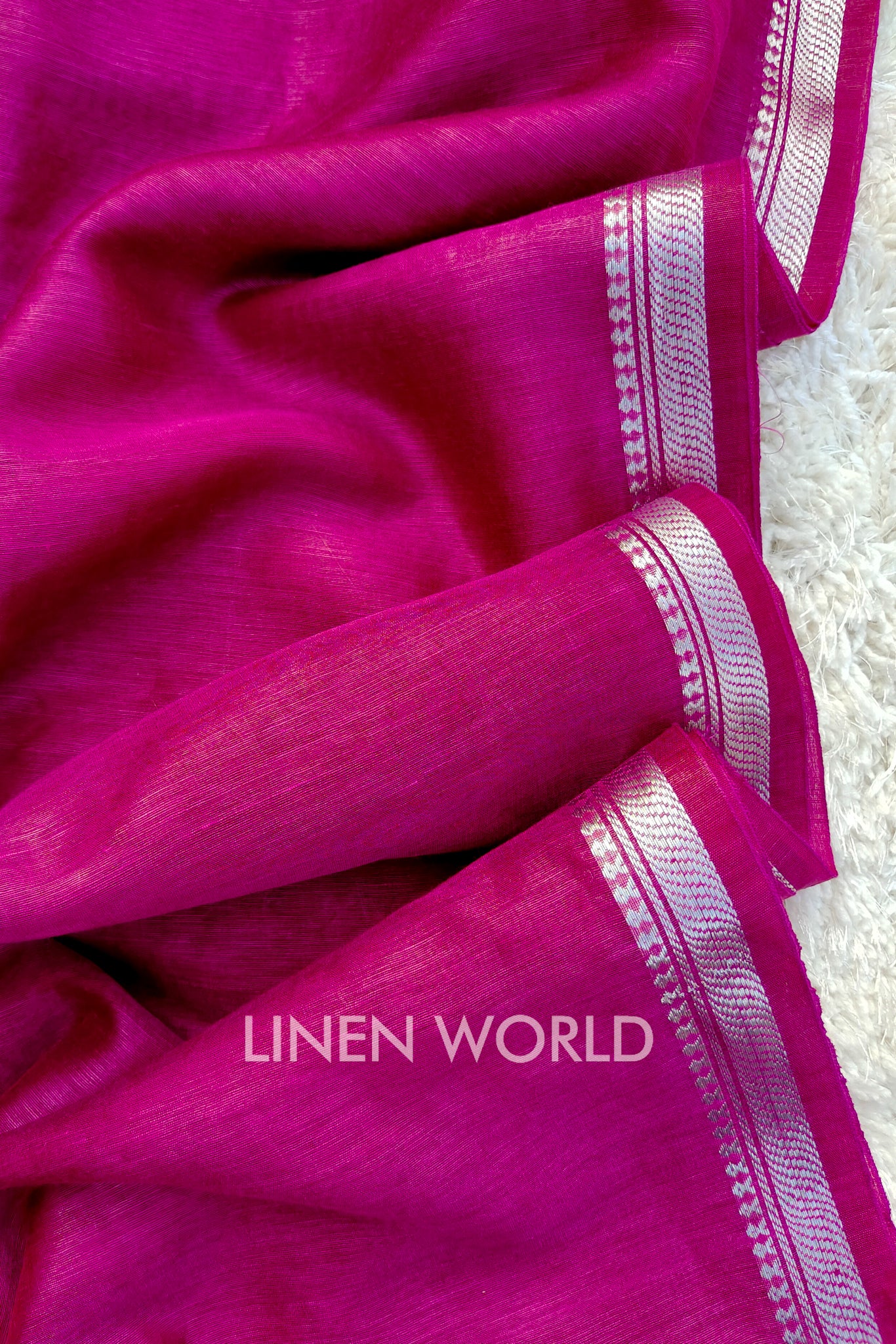 isabella - banarasi border magenta pink silk linen saree - linenworldonline.in