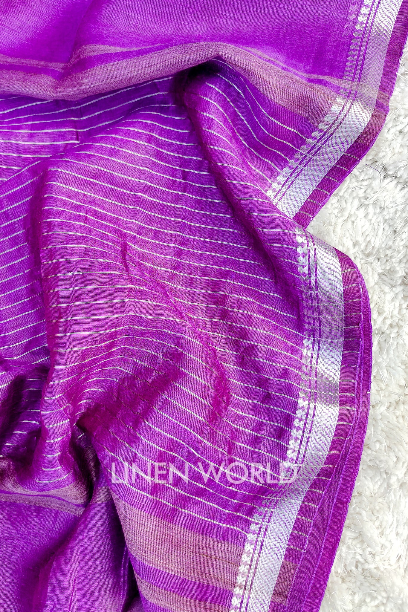 amelia - banarasi border purple silk linen saree - linenworldonline.in