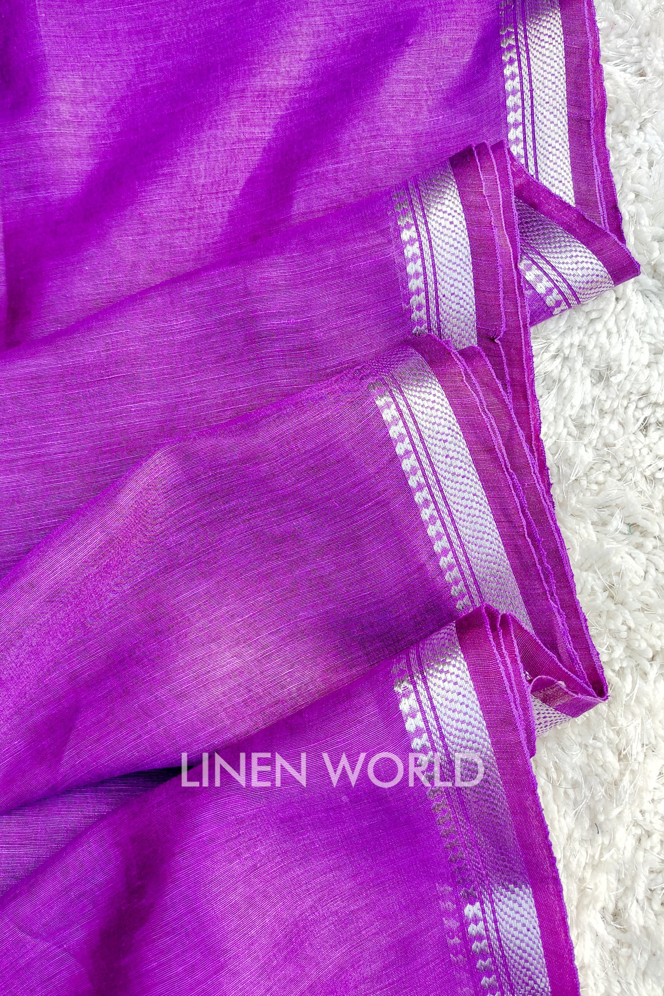 amelia - banarasi border purple silk linen saree - linenworldonline.in