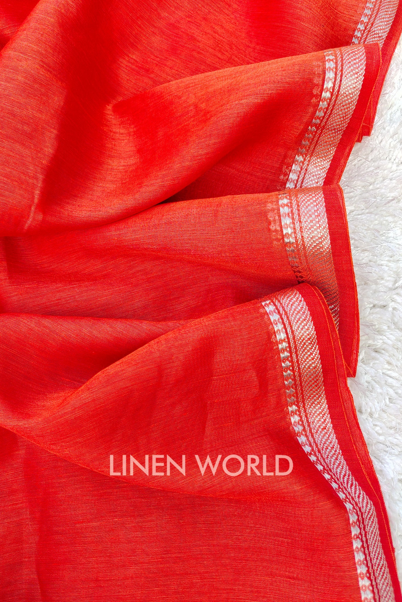 camila - banarasi border magenta orange silk linen saree - linenworldonline.in