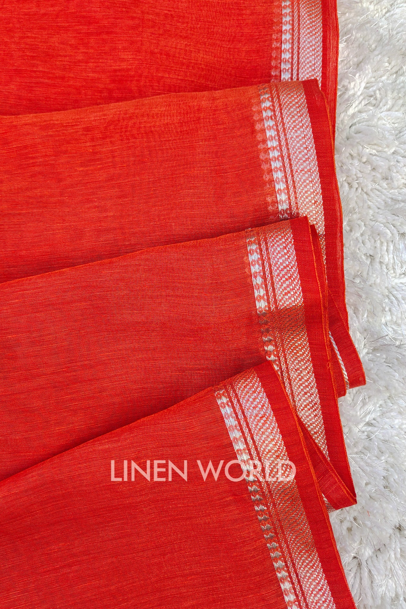 camila - banarasi border magenta orange silk linen saree - linenworldonline.in