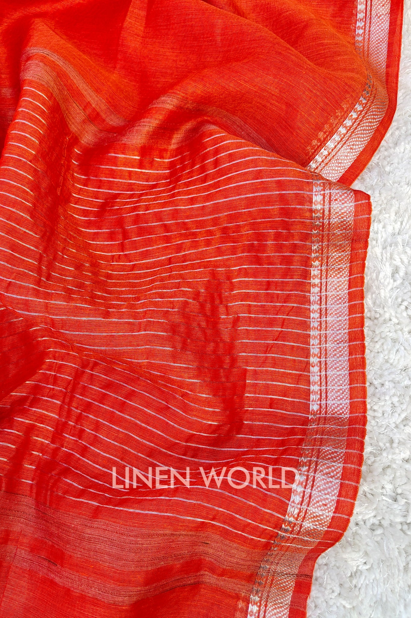 camila - banarasi border magenta orange silk linen saree - linenworldonline.in