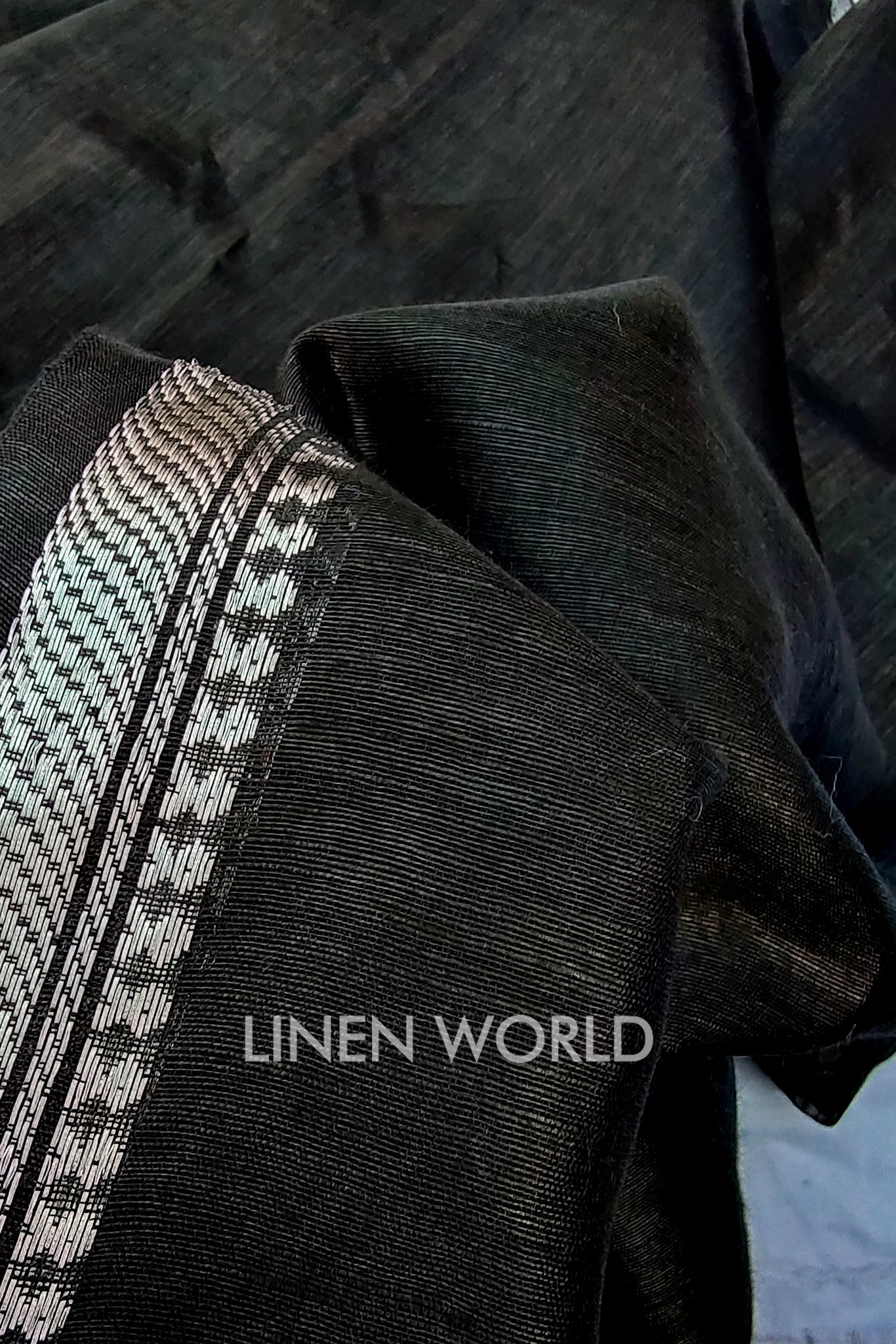 luna - banarasi border black silk linen saree - linenworldonline.in